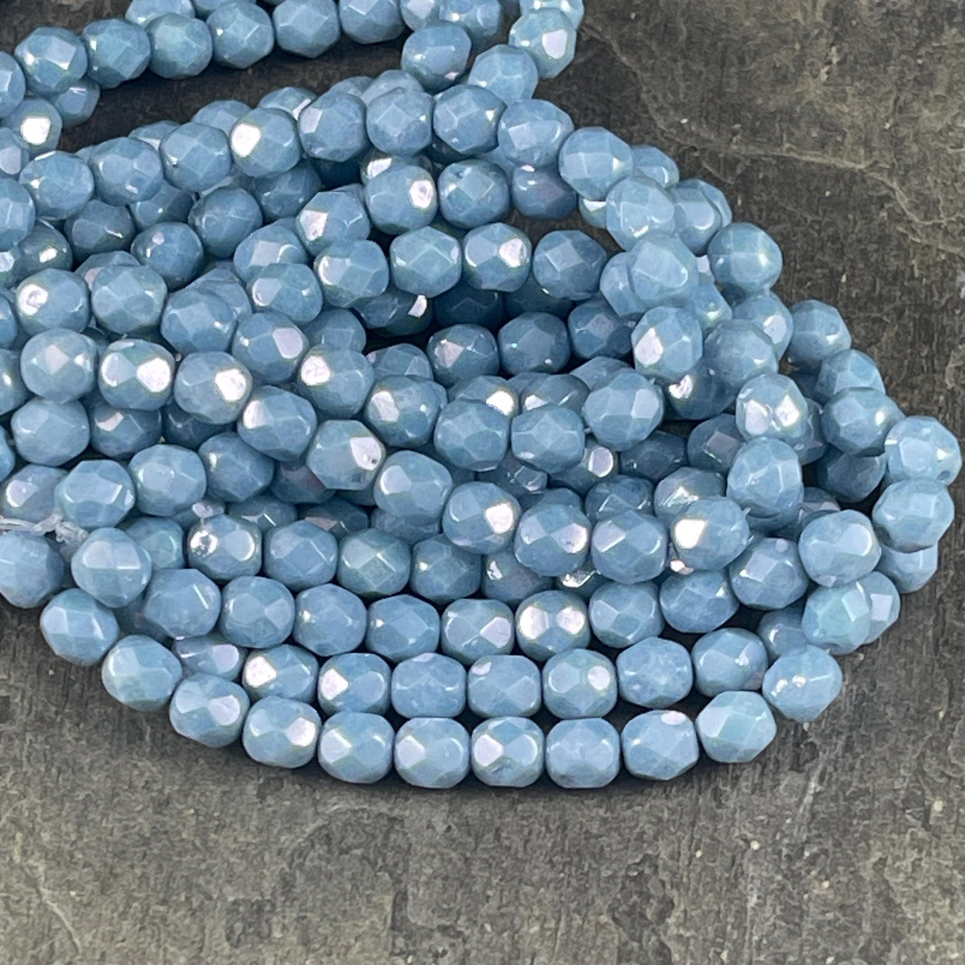 Czech Glass Beads - 6mm Slate Blue Faceted Round Glass Beads (FP6/N-048) * Qty. 25