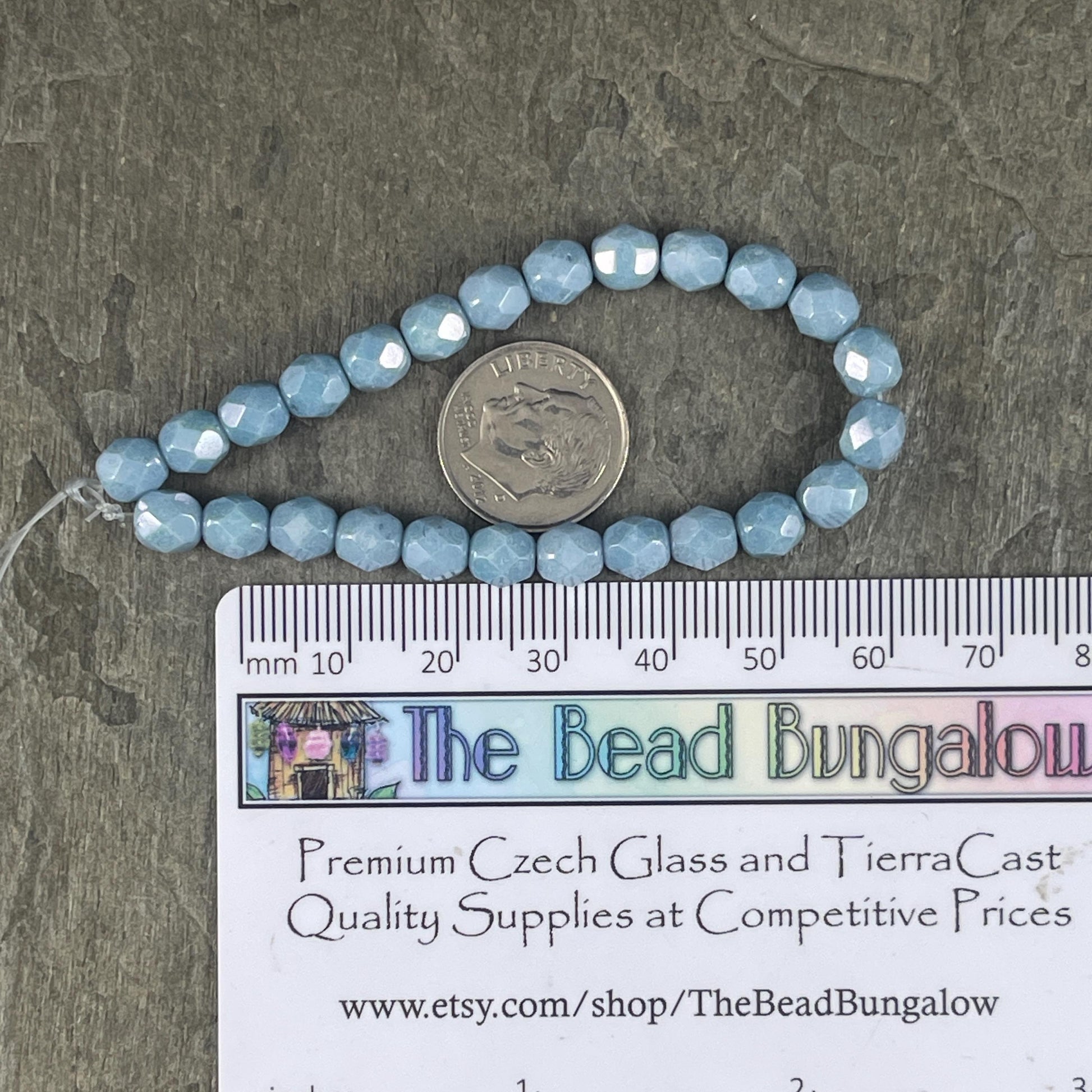 Czech Glass Beads - 6mm Slate Blue Faceted Round Glass Beads (FP6/N-048) * Qty. 25
