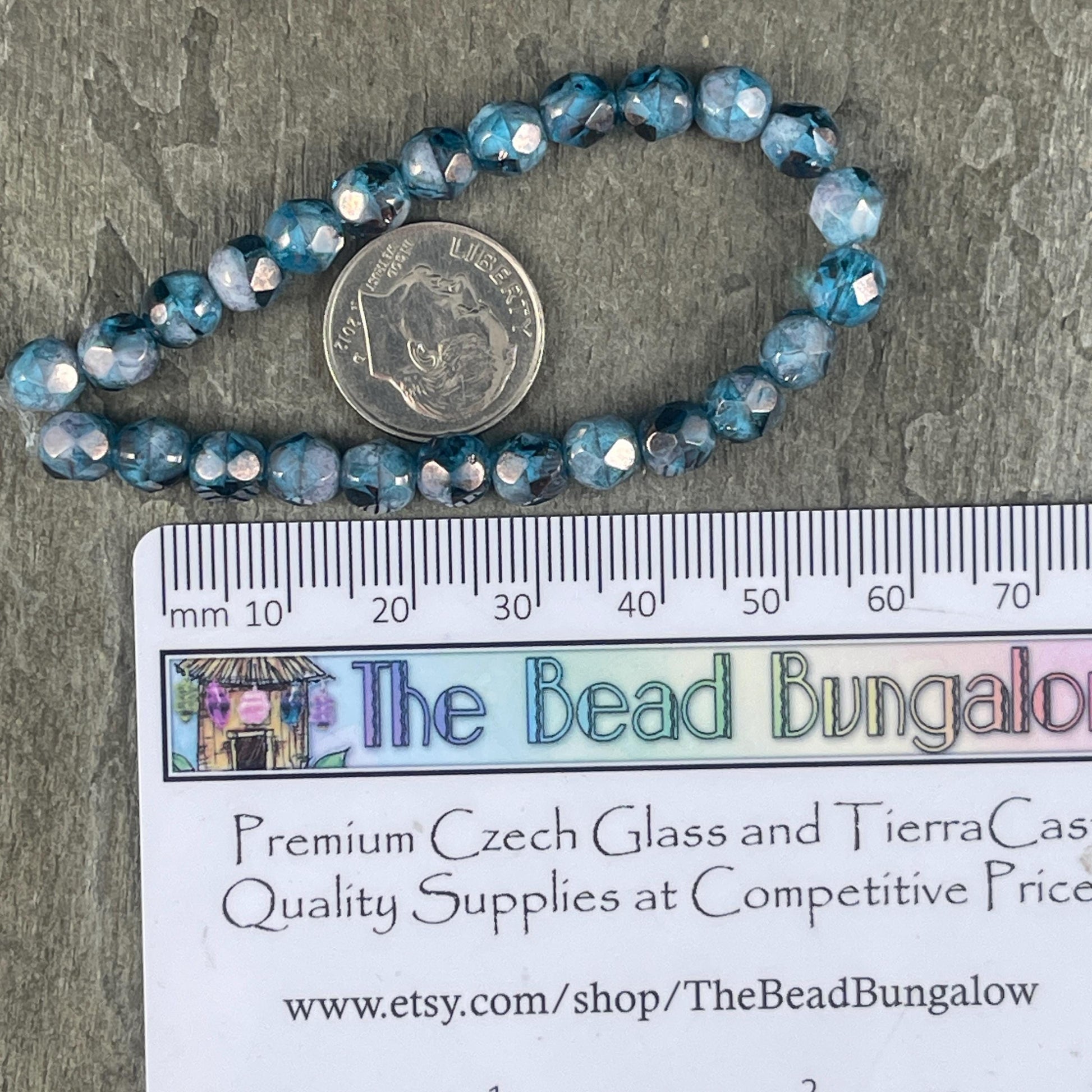 Czech Glass Beads - 6mm Pacific Blue Faceted Round Glass Beads (FP6/N-019) * Qty. 25