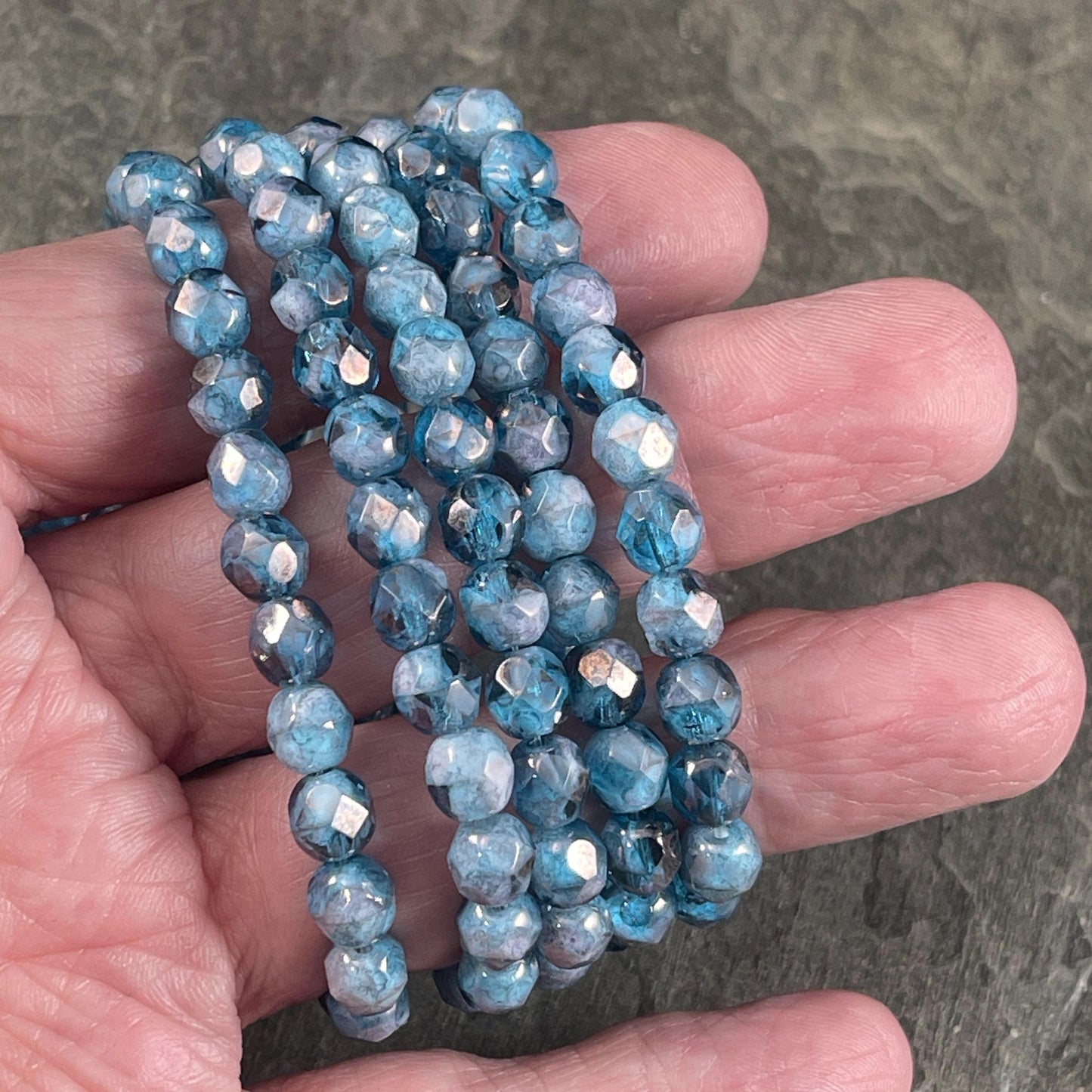 Czech Glass Beads - 6mm Pacific Blue Faceted Round Glass Beads (FP6/N-019) * Qty. 25
