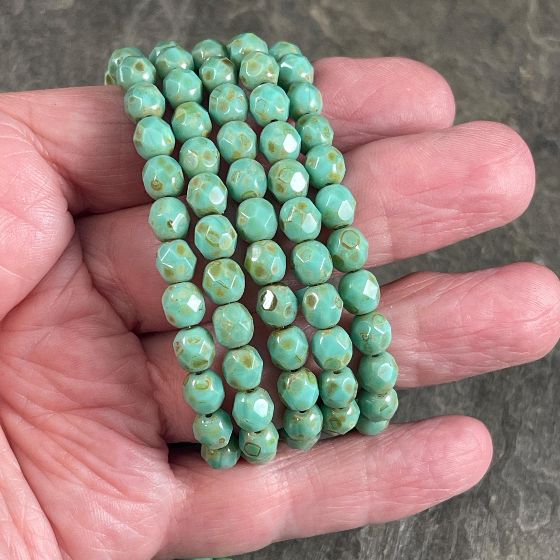 Czech Glass Beads - 6mm Turquoise Picasso Faceted Round Glass Beads (FP6/N-094) * Qty. 25