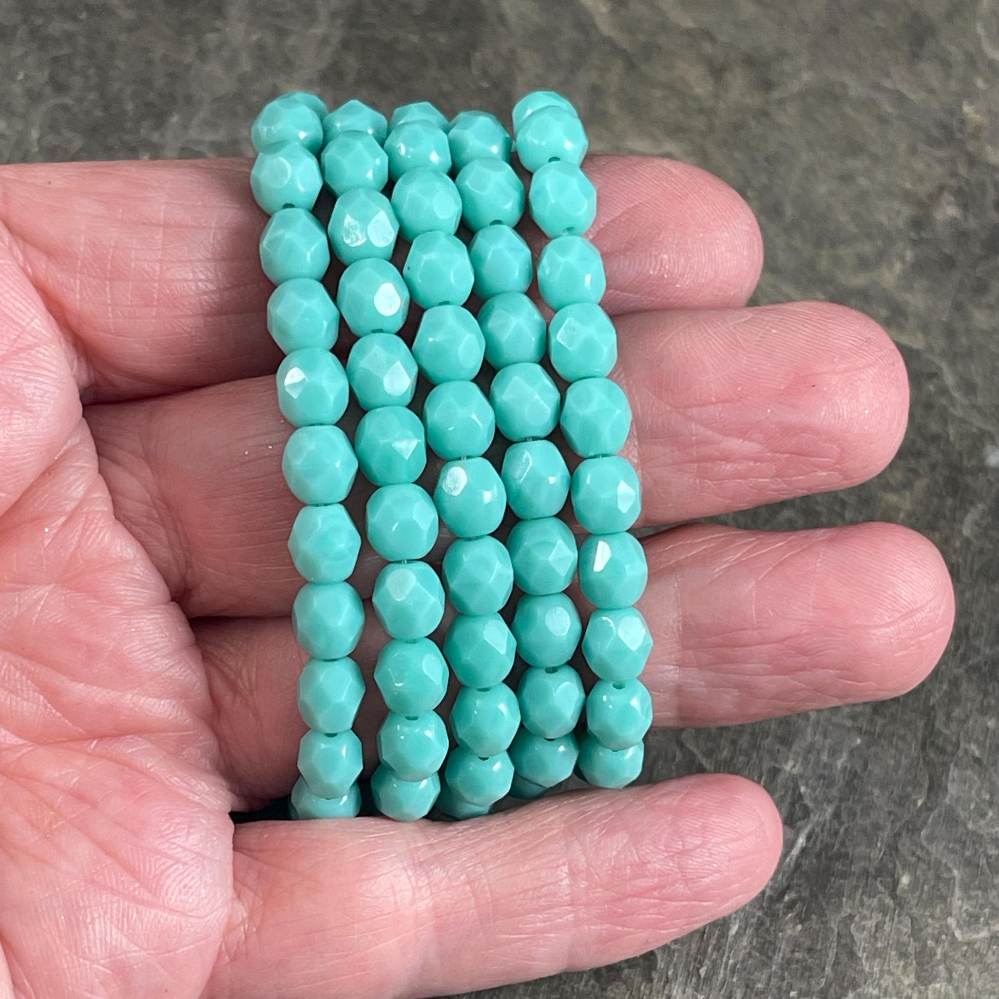 Czech Glass Beads - 6mm Tea Green, Light Turquoise Faceted Round Glass Beads (FP6/N-077) * Qty. 25
