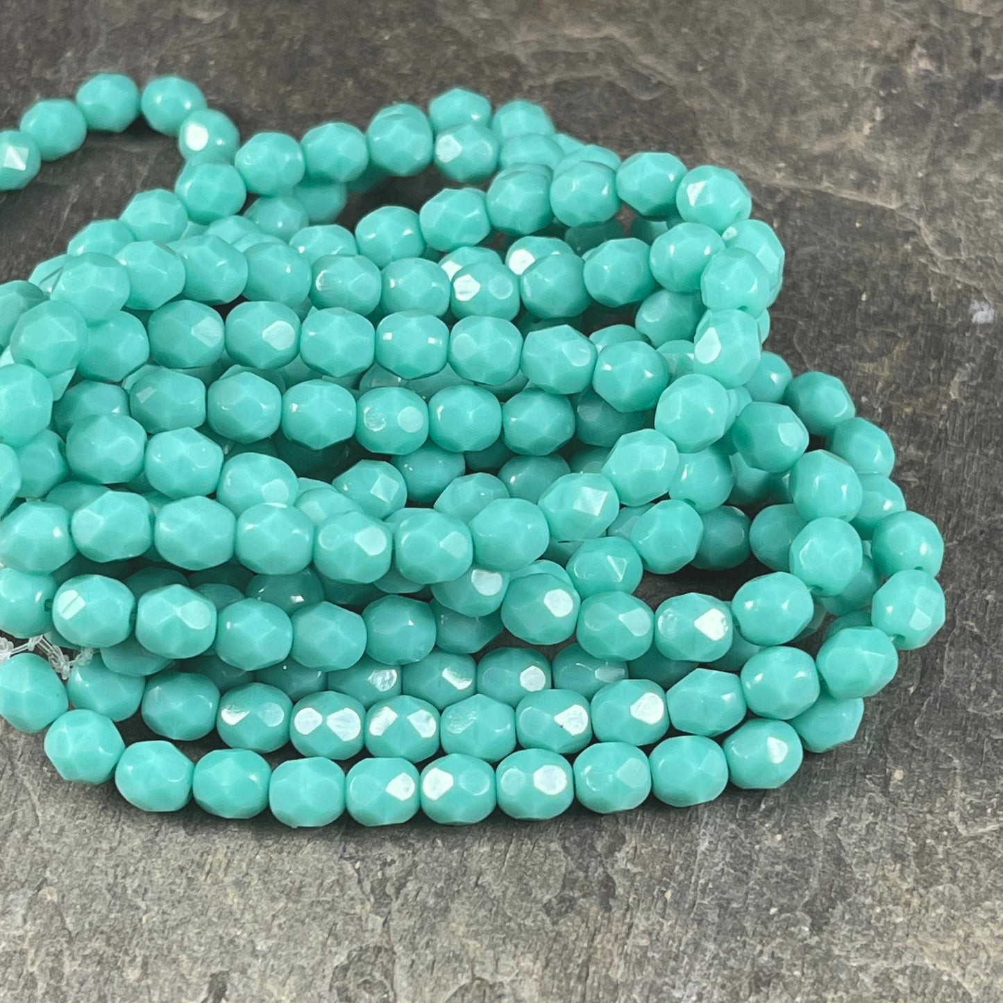 Czech Glass Beads - 6mm Tea Green, Light Turquoise Faceted Round Glass Beads (FP6/N-077) * Qty. 25