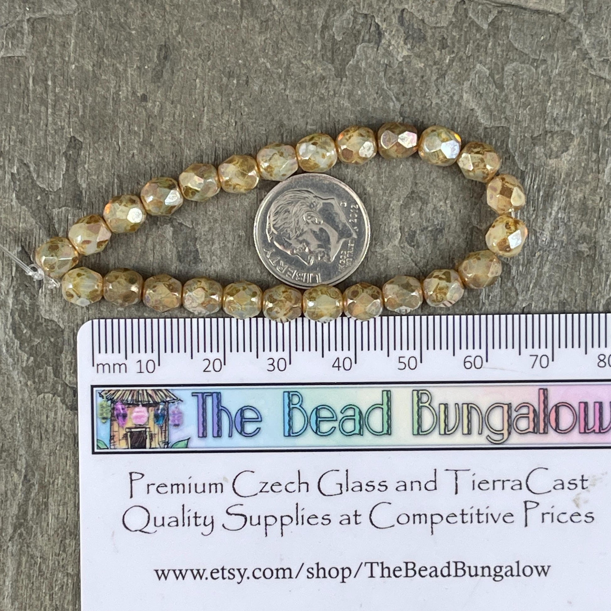 Czech Glass Beads - 6mm Champagne Gold Faceted Round Glass Beads (FP6/N-156) * Qty. 25