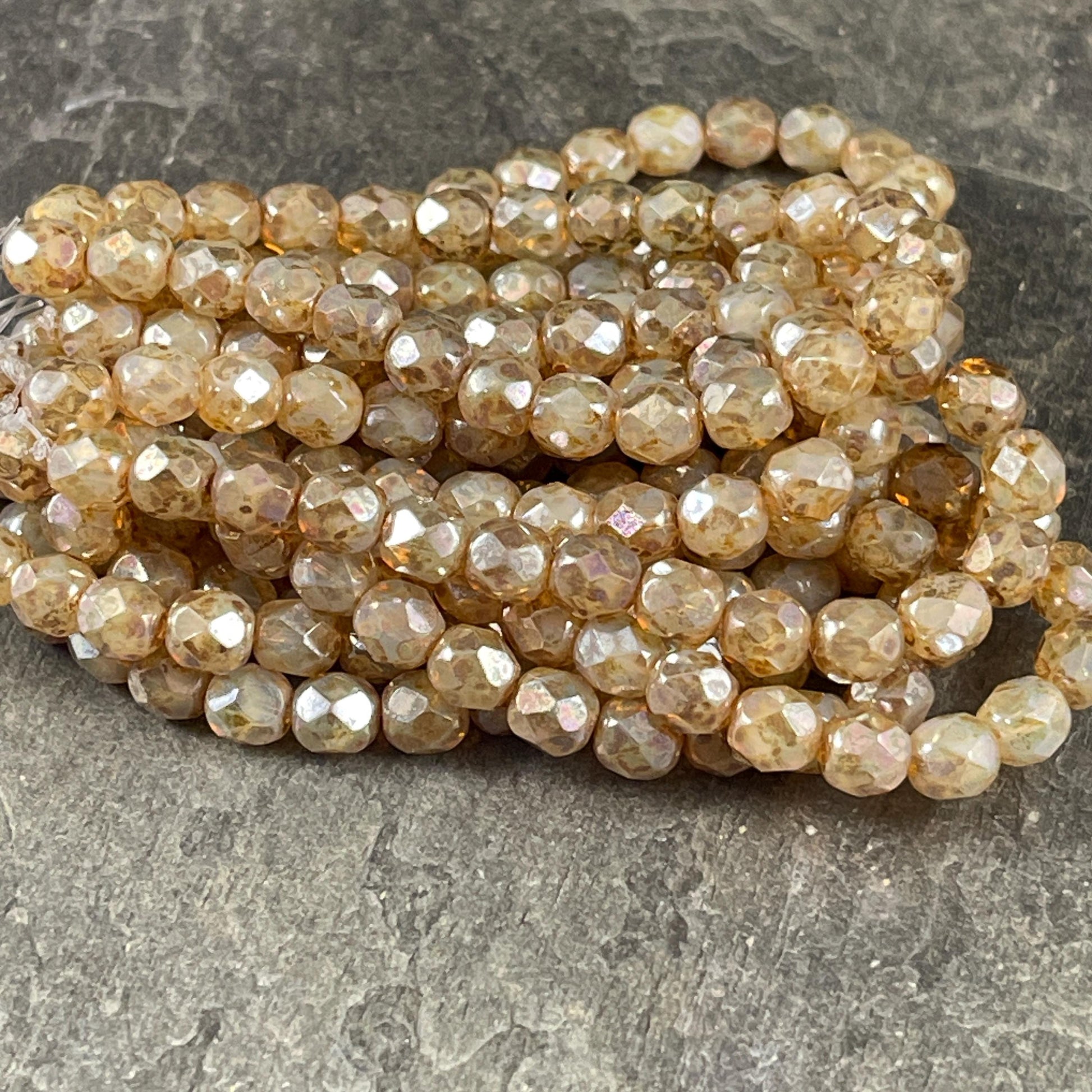Czech Glass Beads - 6mm Champagne Gold Faceted Round Glass Beads (FP6/N-156) * Qty. 25