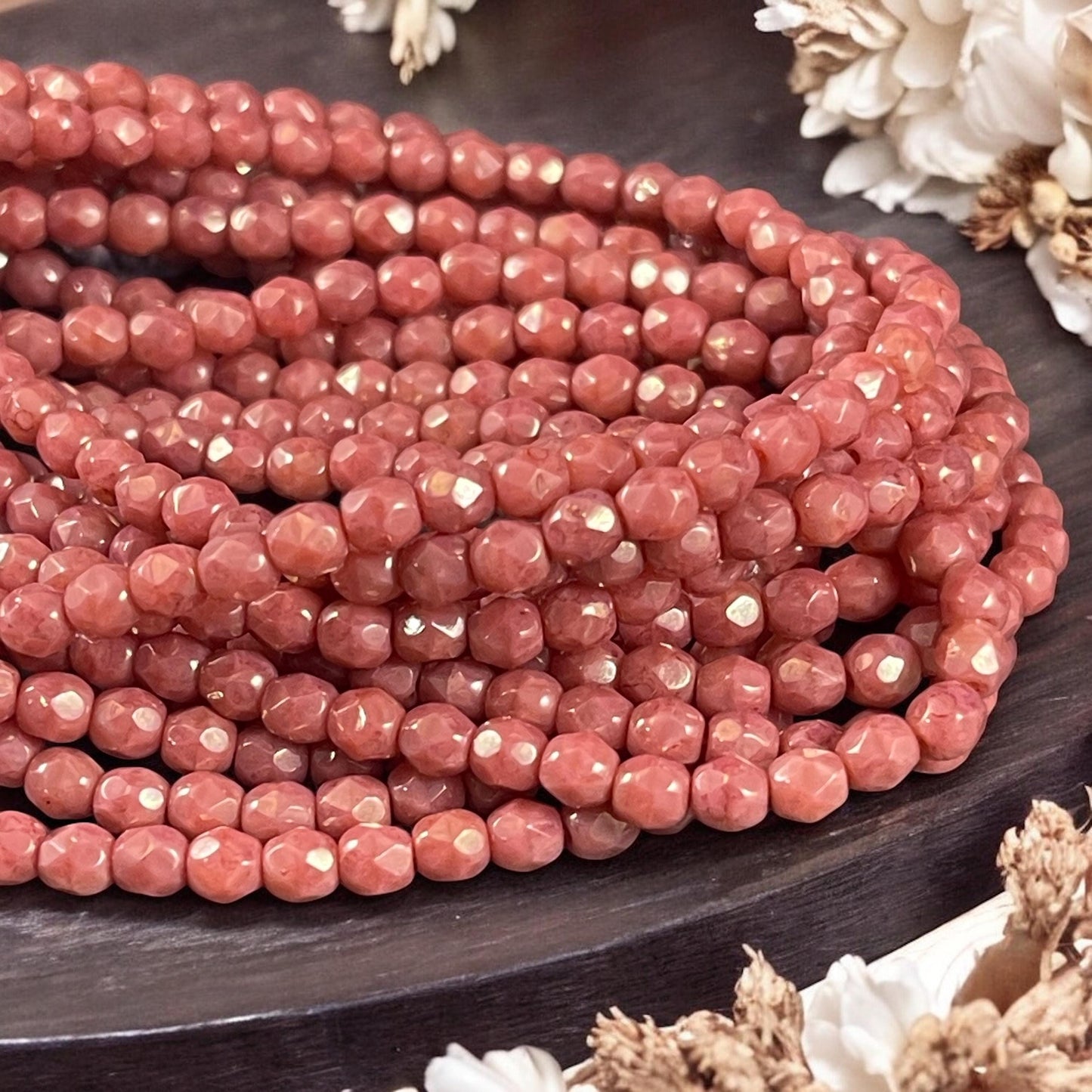 Czech Glass Beads - 4mm Salmon Pink Faceted Glass Beads (FP4/N-075) * Qty. 50