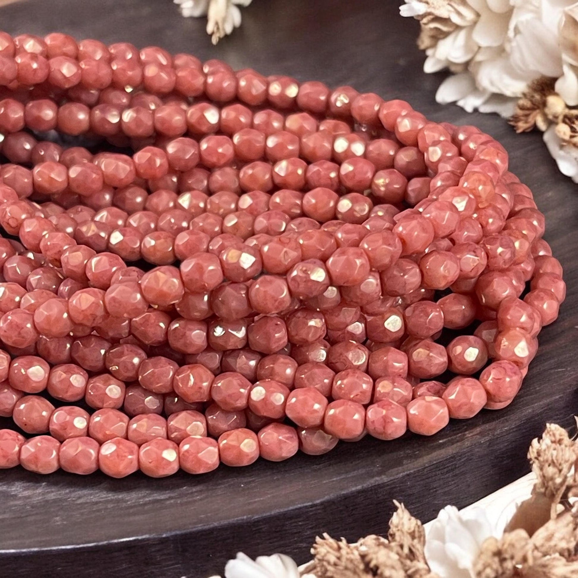 Czech Glass Beads - 4mm Salmon Pink Faceted Glass Beads (FP4/N-075) * Qty. 50