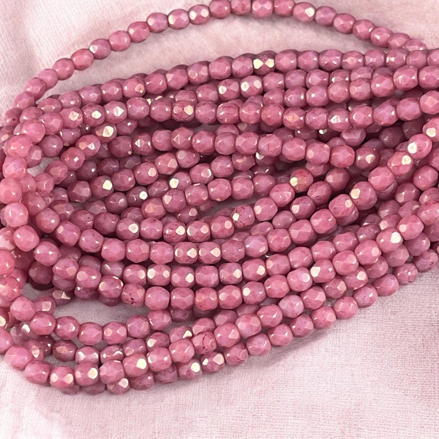 Czech Glass Beads - 4mm Opaque Pink Faceted Glass Beads (FP4/N-070) * Qty. 50