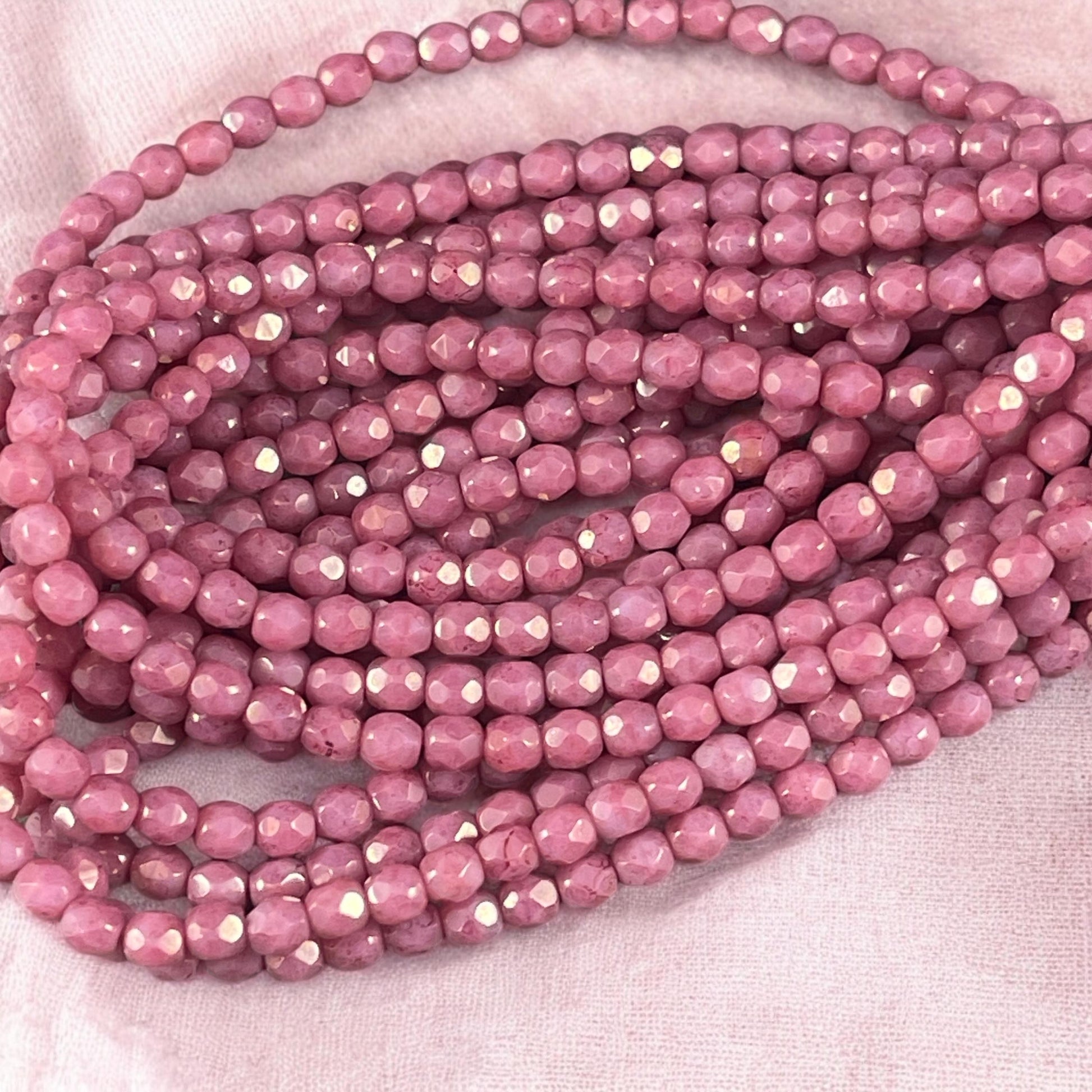 Czech Glass Beads - 4mm Opaque Pink Faceted Glass Beads (FP4/N-070) * Qty. 50