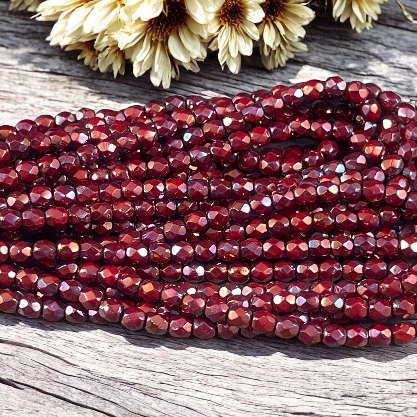 Czech Glass Beads - 4mm Chestnut Red, Burnt Umber with Purple Bronze Luster Faceted Glass Beads (FP4/N-091) * Qty. 50