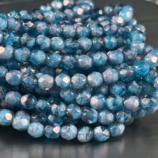 Czech Glass Beads - 6mm Pacific Blue Faceted Round Glass Beads (FP6/N-019) * Qty. 25