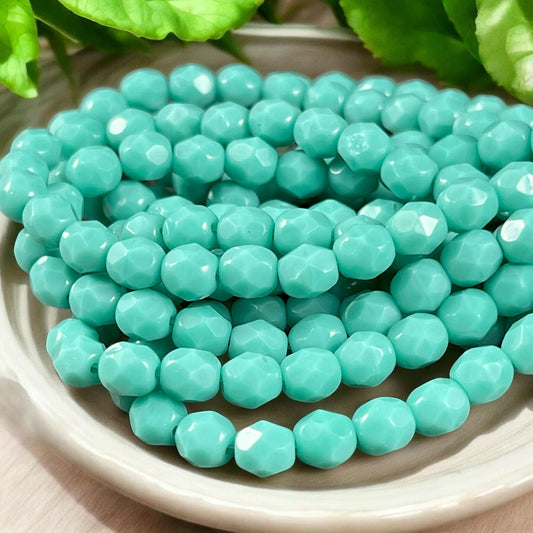 Czech Glass Beads - 6mm Tea Green, Light Turquoise Faceted Round Glass Beads (FP6/N-077) * Qty. 25