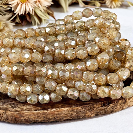 Czech Glass Beads - 6mm Champagne Gold Faceted Round Glass Beads (FP6/N-156) * Qty. 25