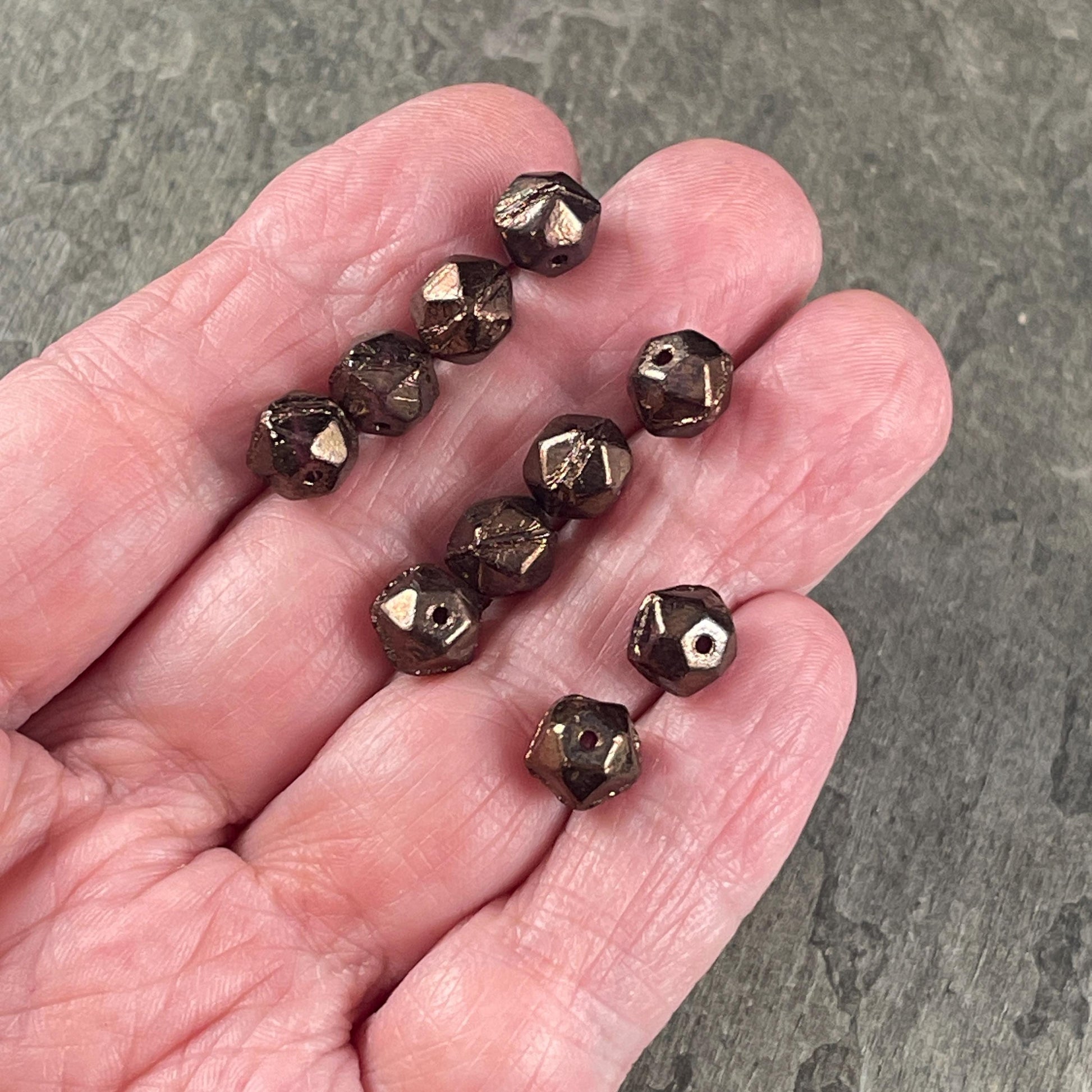 Czech Glass Beads - 8mm English Cut, Brown Metallic Faceted Cube Beads, Purple with Bronze Metallic (EC/N-0661) * Qty. 20