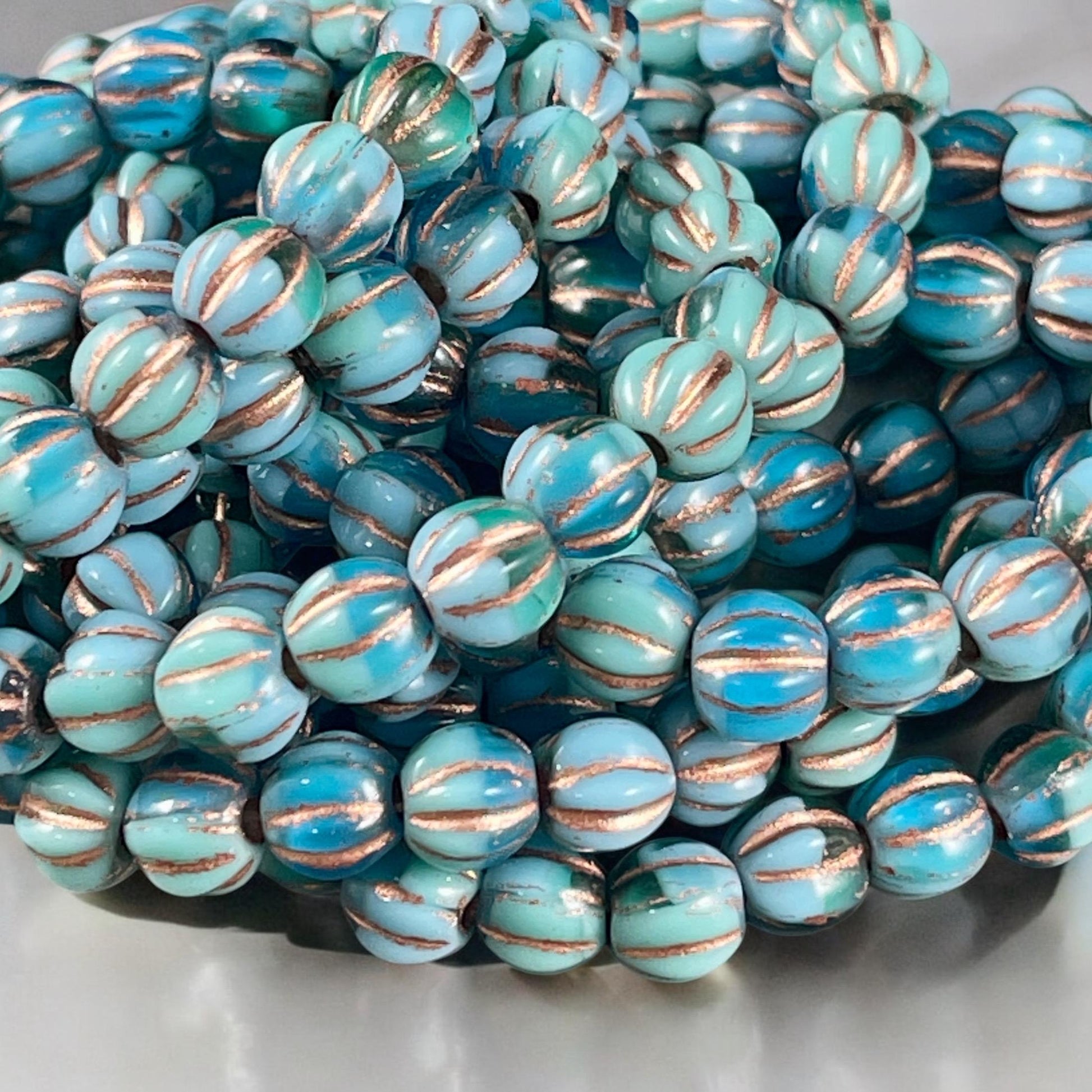 Czech Glass Beads - 6mm Blue Large Hole Melon Beads (BH6/N-066) * Qty. 25