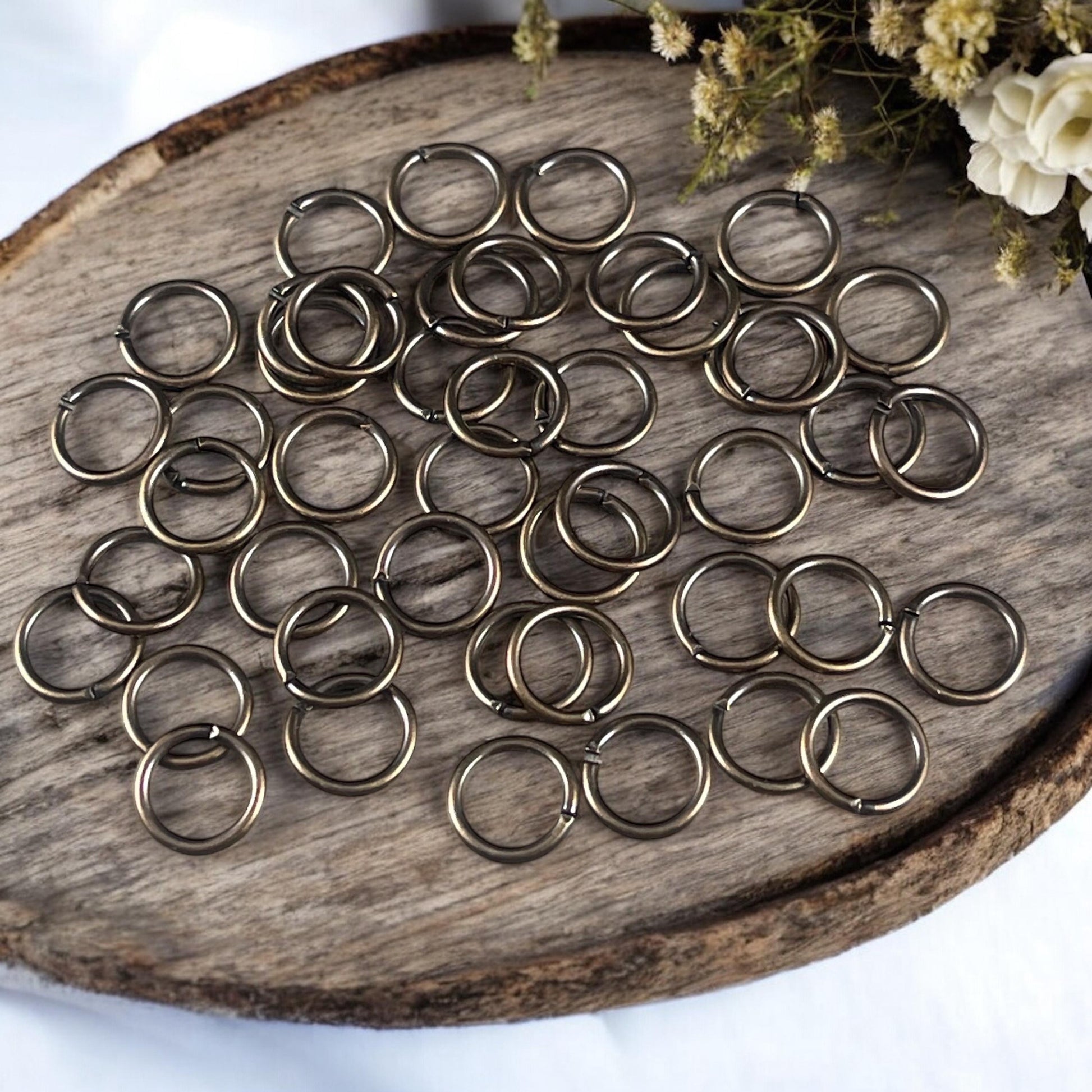 8mm Brass Jump Rings, 18g Antiqued Gold Plated Brass Open Jump Rings (5003) * Qty: 50