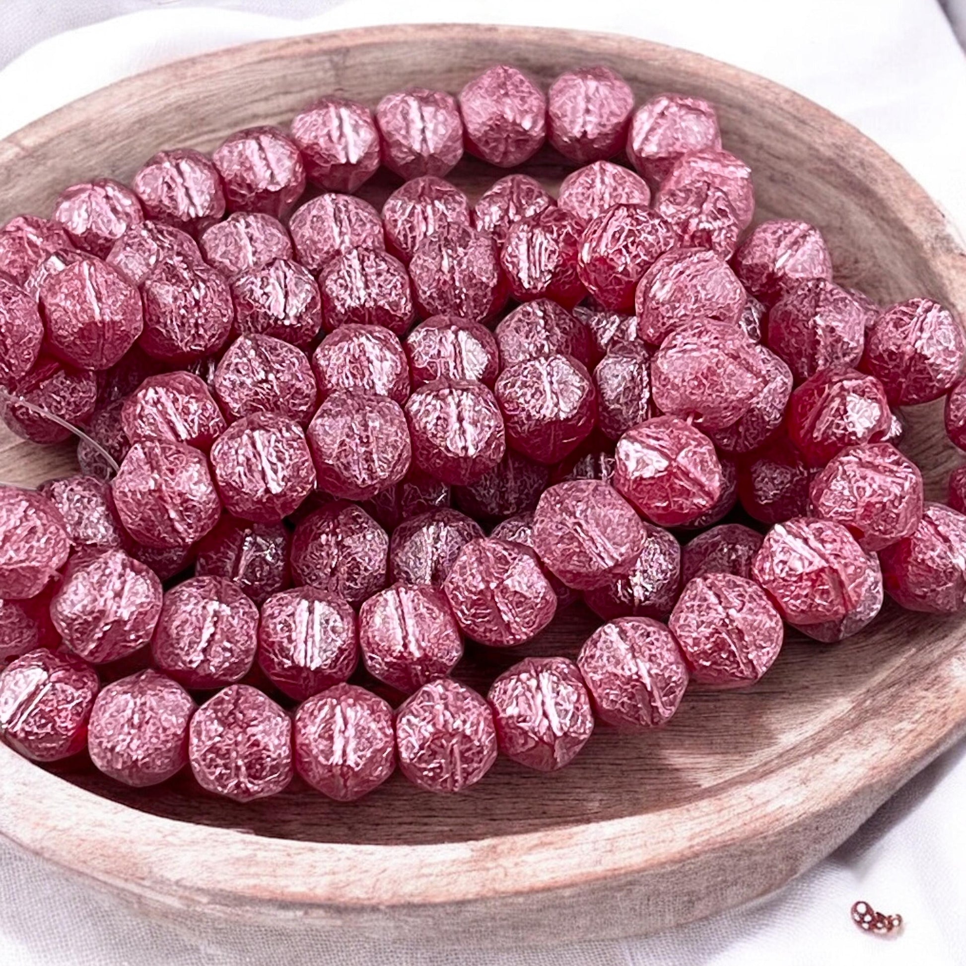 Czech Glass Beads - 8mm English Cut, Fuchsia Faceted Cube Beads, Red Glass with Pink Wash (EC/N-1955) * Qty. 20