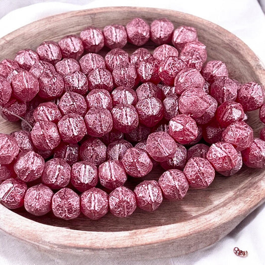 Czech Glass Beads - 8mm English Cut, Fuchsia Faceted Cube Beads, Red Glass with Pink Wash (EC/N-1955) * Qty. 20