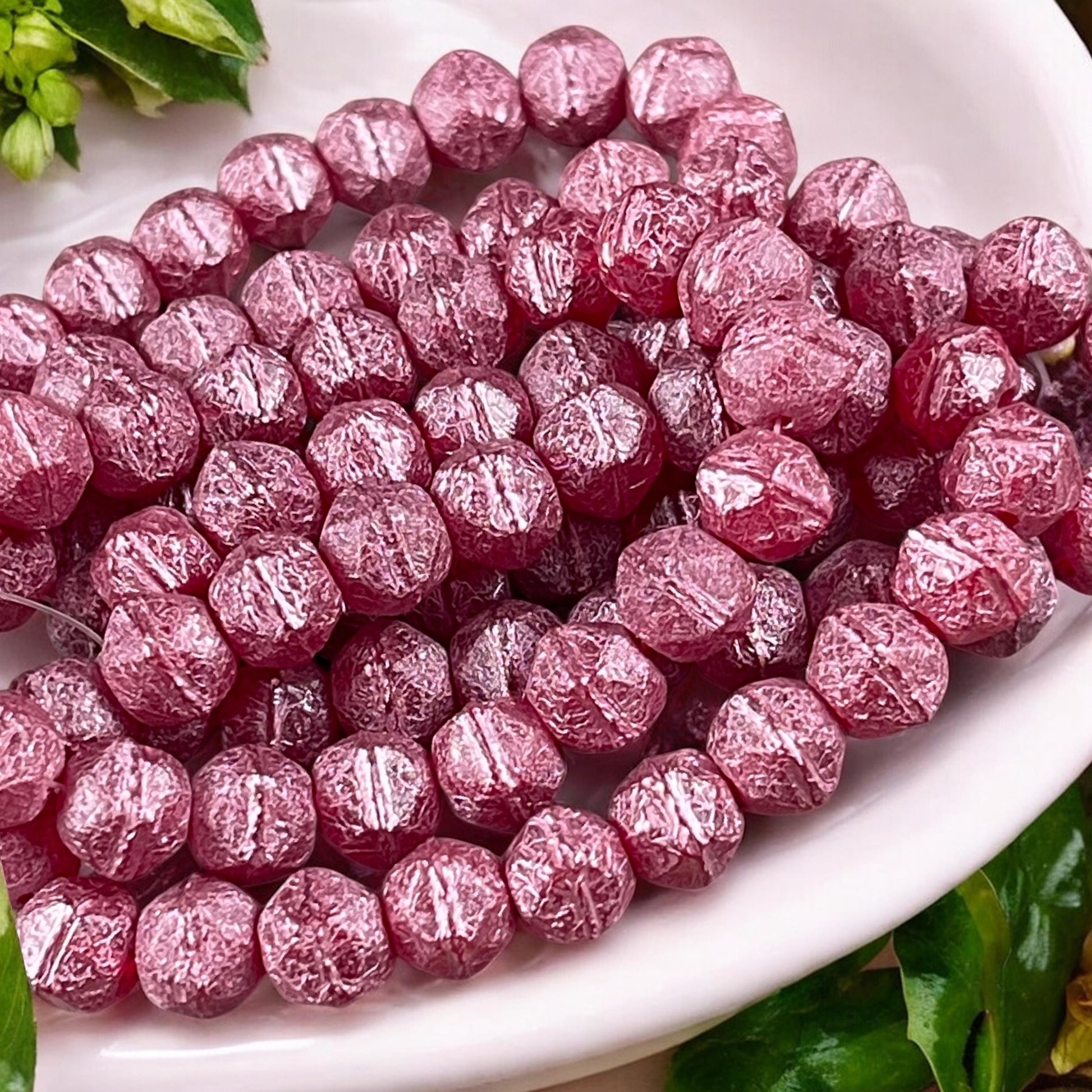 Czech Glass Beads - 8mm English Cut, Fuchsia Faceted Cube Beads, Red Glass with Pink Wash (EC/N-1955) * Qty. 20
