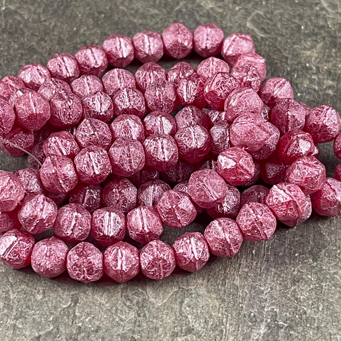 Czech Glass Beads - 8mm English Cut, Fuchsia Faceted Cube Beads, Red Glass with Pink Wash (EC/N-1955) * Qty. 20