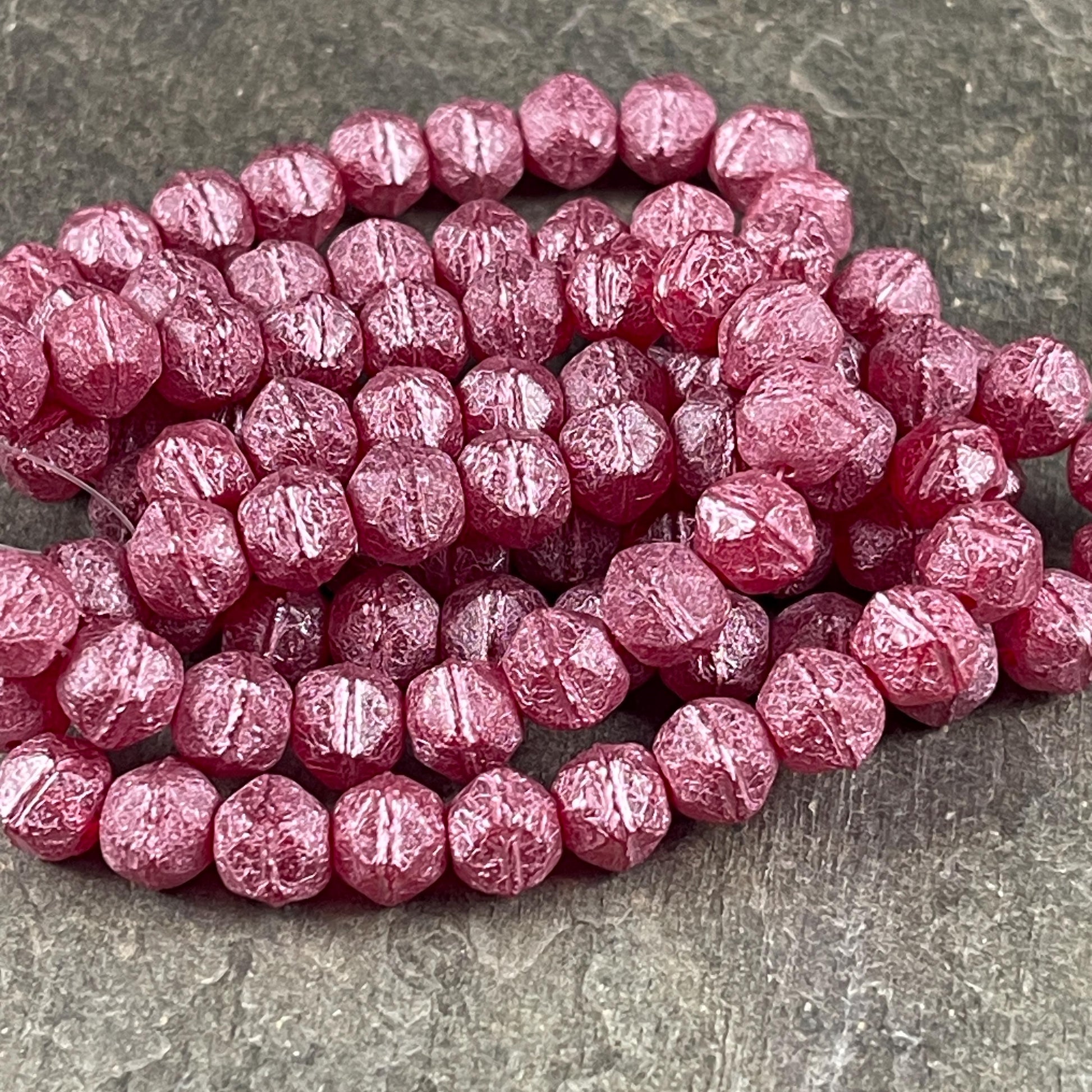 Czech Glass Beads - 8mm English Cut, Fuchsia Faceted Cube Beads, Red Glass with Pink Wash (EC/N-1955) * Qty. 20