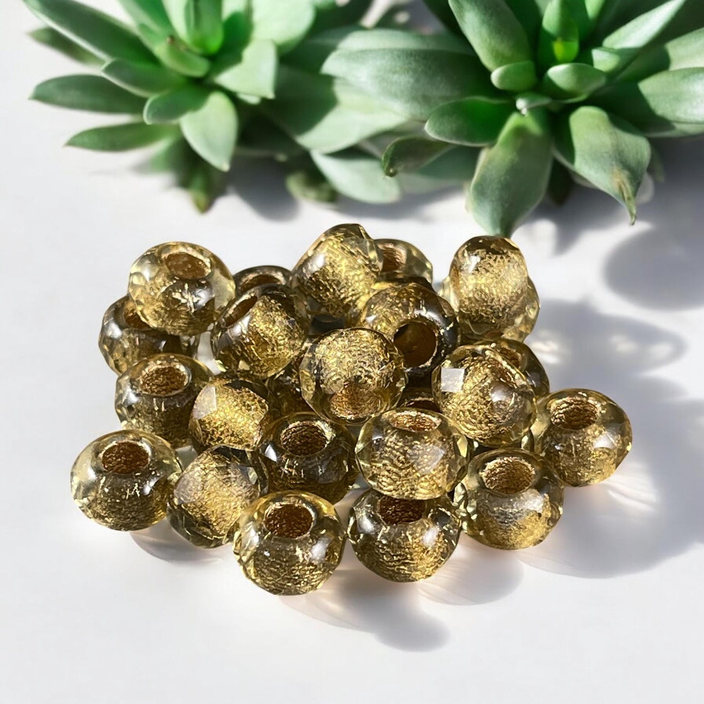 Gold Large Hole Rondelles, 9x6mm Roller Beads with 3.5mm hole, Metallic Gold Beads(ROL/N-1318) * Qty. 12