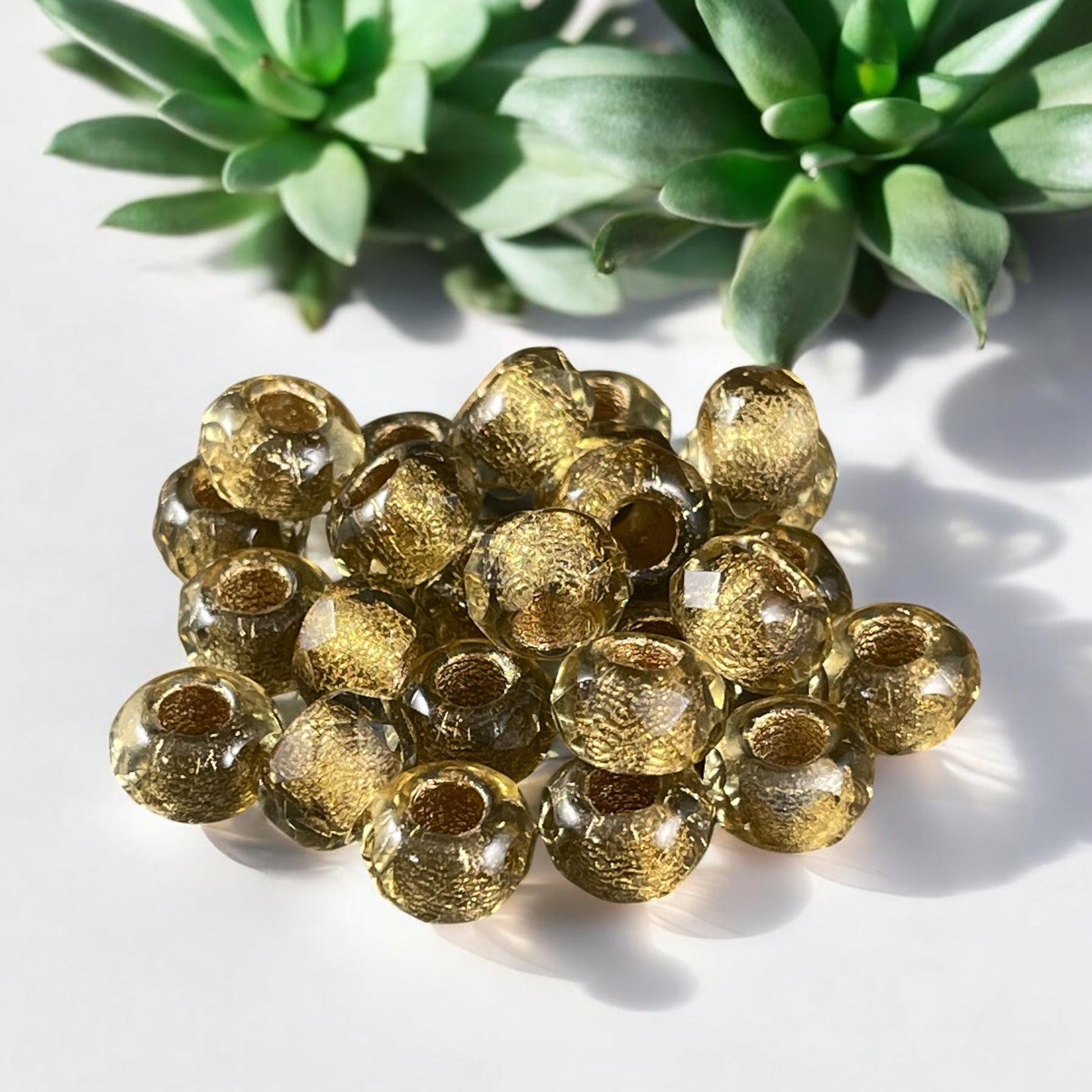 Gold Large Hole Rondelles, 9x6mm Roller Beads with 3.5mm hole, Metallic Gold Beads(ROL/N-1318) * Qty. 12