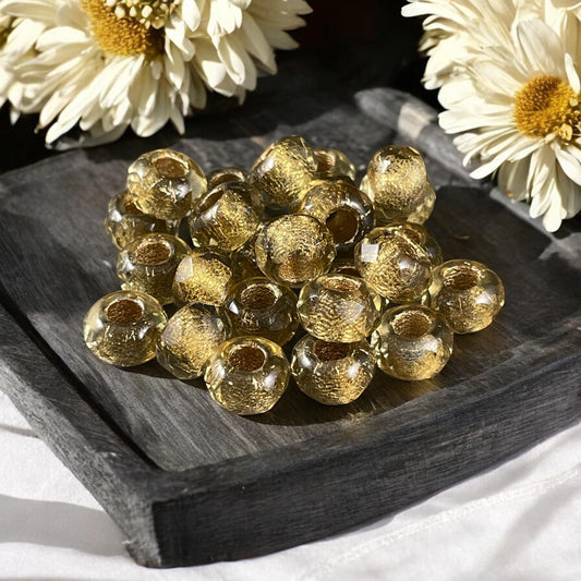 Gold Large Hole Rondelles, 9x6mm Roller Beads with 3.5mm hole, Metallic Gold Beads(ROL/N-1318) * Qty. 12