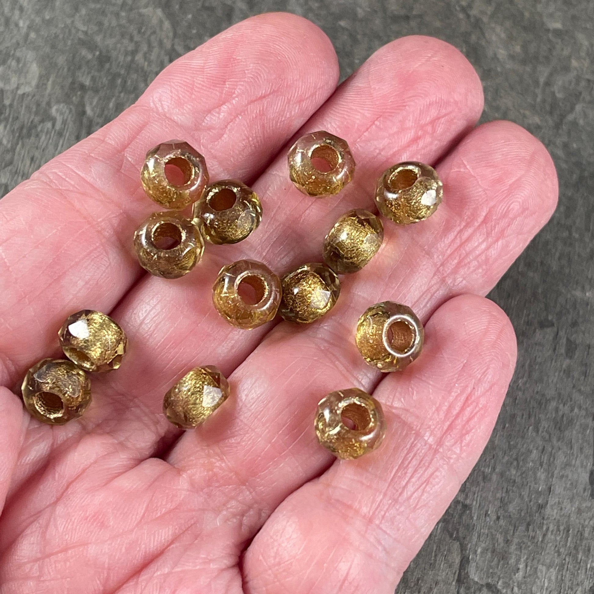 Gold Large Hole Rondelles, 9x6mm Roller Beads with 3.5mm hole, Metallic Gold Beads(ROL/N-1318) * Qty. 12