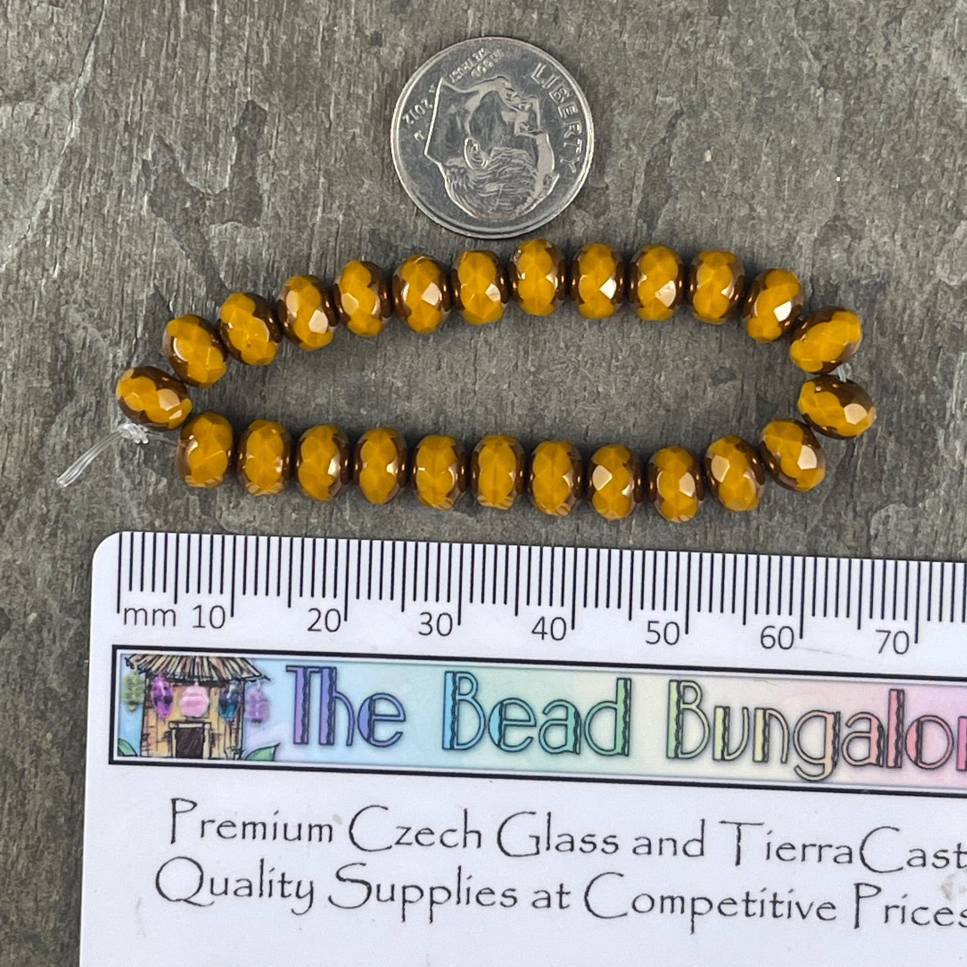 Czech Glass Beads - Mustard Yellow with Bronze Picasso, 5x7mm Faceted Rondelle (R7/N-1154) * Qty. 25