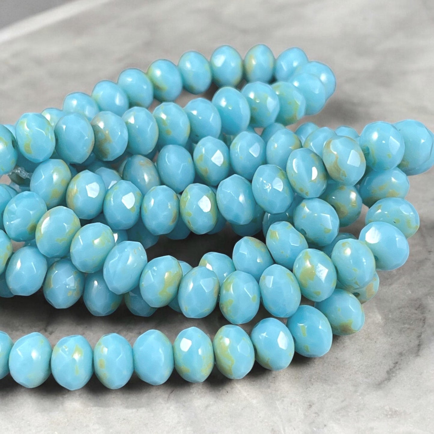 Czech Glass Beads - 7x5mm Sky Blue Faceted Rondelles (R7/N-0751) * Qty. 25