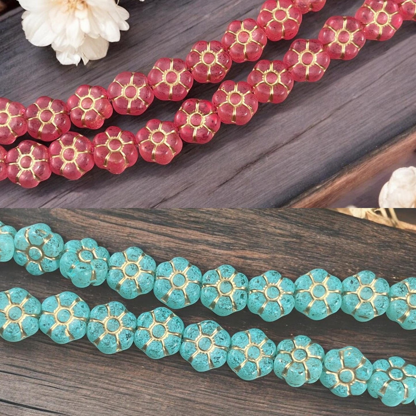 Czech Glass Flower Beads - 8.5mm Flower Coin Beads, Assortment of Colors * Qty. 20