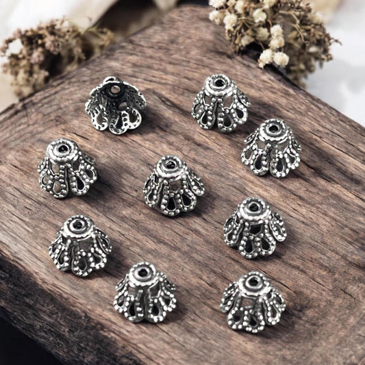 Filigree Bell Shape Bead Caps - 7x5mm Antiqued Silver Flaired Bead Caps (VJS-D92) * Qty. 12
