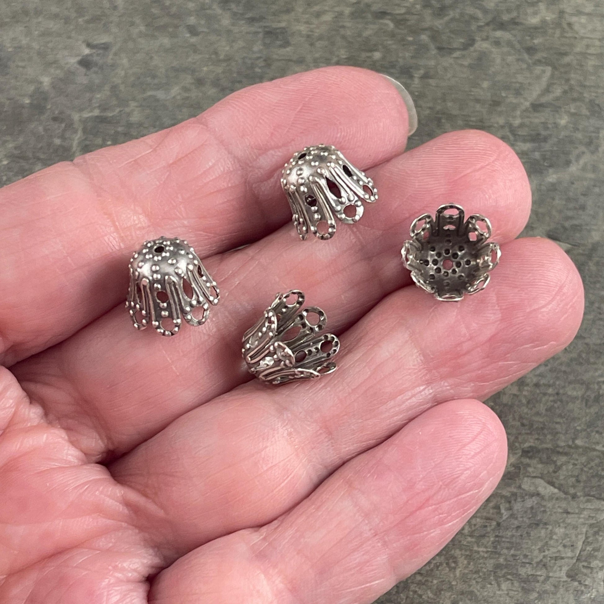 11mm Antiqued Silver Ornate Filigree Bead Caps - Oxidized Silver-Plated Brass Bead Caps (VJS-S62) * Qty. 6