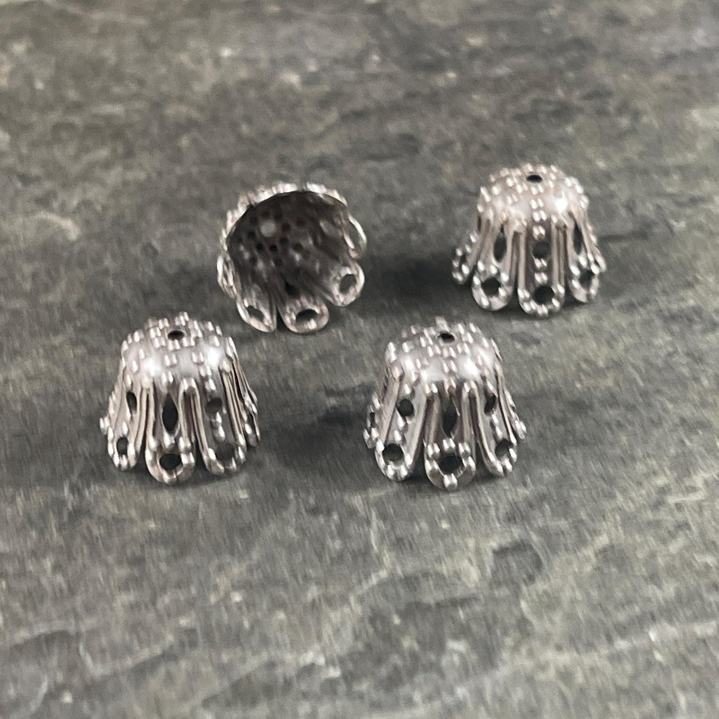 11mm Antiqued Silver Ornate Filigree Bead Caps - Oxidized Silver-Plated Brass Bead Caps (VJS-S62) * Qty. 6