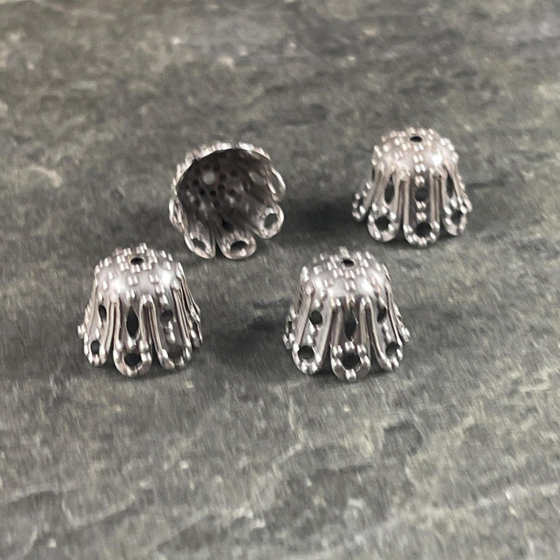 11mm Antiqued Silver Ornate Filigree Bead Caps - Oxidized Silver-Plated Brass Bead Caps (VJS-S62) * Qty. 6