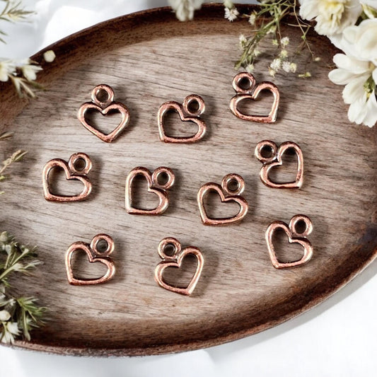 TierraCast Open Heart Charm, Small Heart Charms for Charm Bracelet, Earring Charms (PF/442-87) * Qty. 10