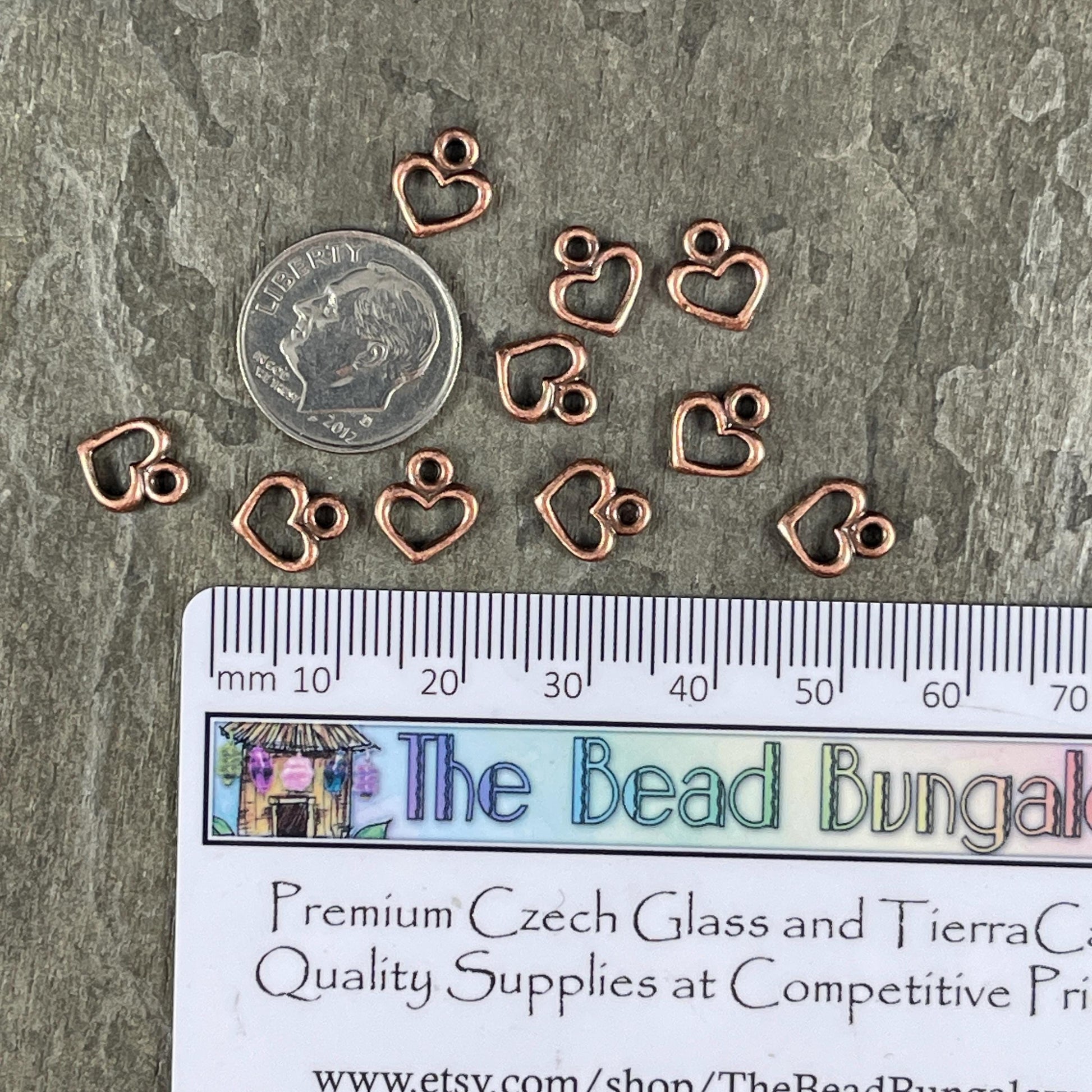 TierraCast Open Heart Charm, Small Heart Charms for Charm Bracelet, Earring Charms (PF/442-87) * Qty. 10