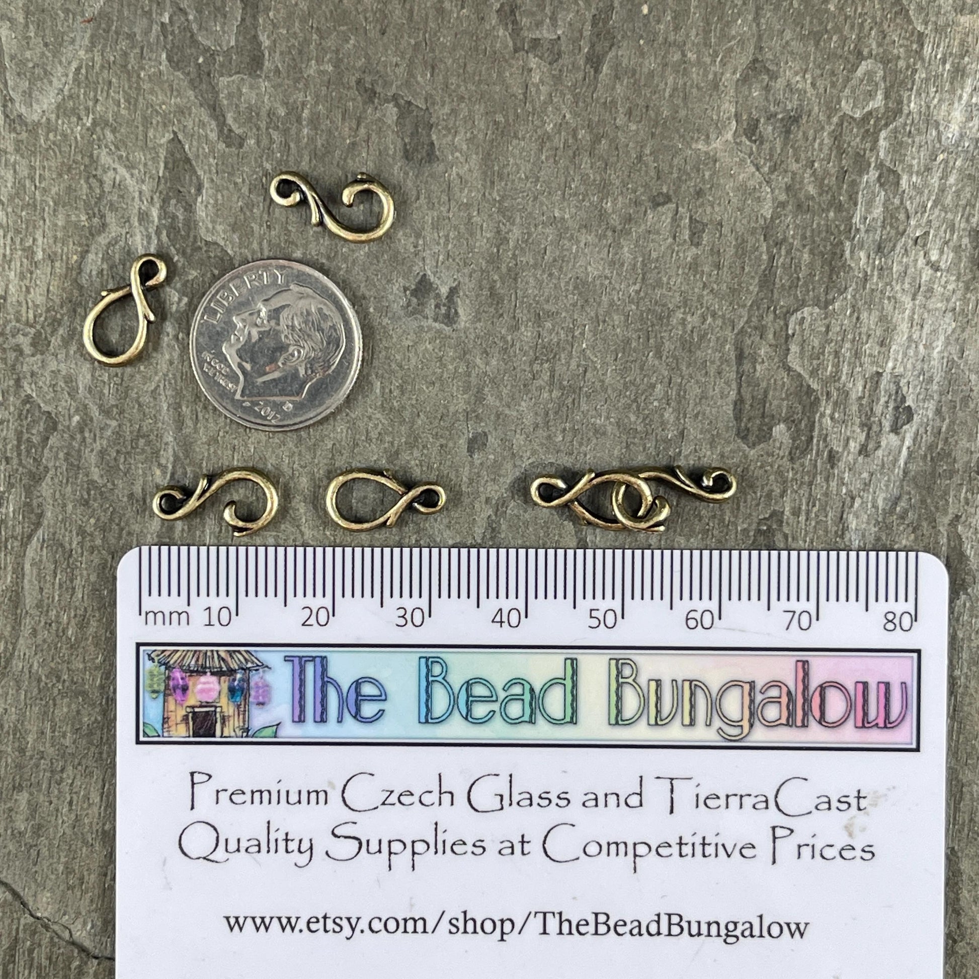 TierraCast Vine Hook and Eye Clasp, Antiqued Brass Plated Pewter, Dainty Copper Clasp (PF/954-57) * Qty. 3 sets