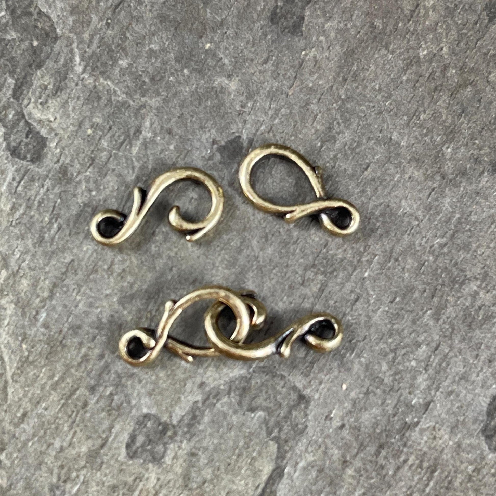 TierraCast Vine Hook and Eye Clasp, Antiqued Brass Plated Pewter, Dainty Copper Clasp (PF/954-57) * Qty. 3 sets