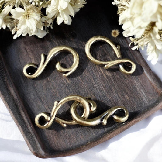 TierraCast Vine Hook and Eye Clasp, Antiqued Brass Plated Pewter, Dainty Copper Clasp (PF/954-57) * Qty. 3 sets