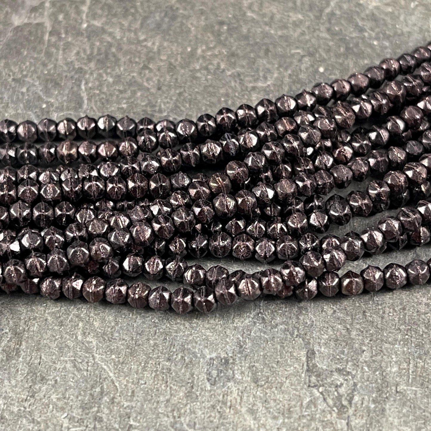 Czech Glass Beads - 3mm English Cut Brown Glass Beads Dark Brown Metallic Matte Dark Bronze Faceted Cube Beads (EC/SM-M14415) - Qty. 50