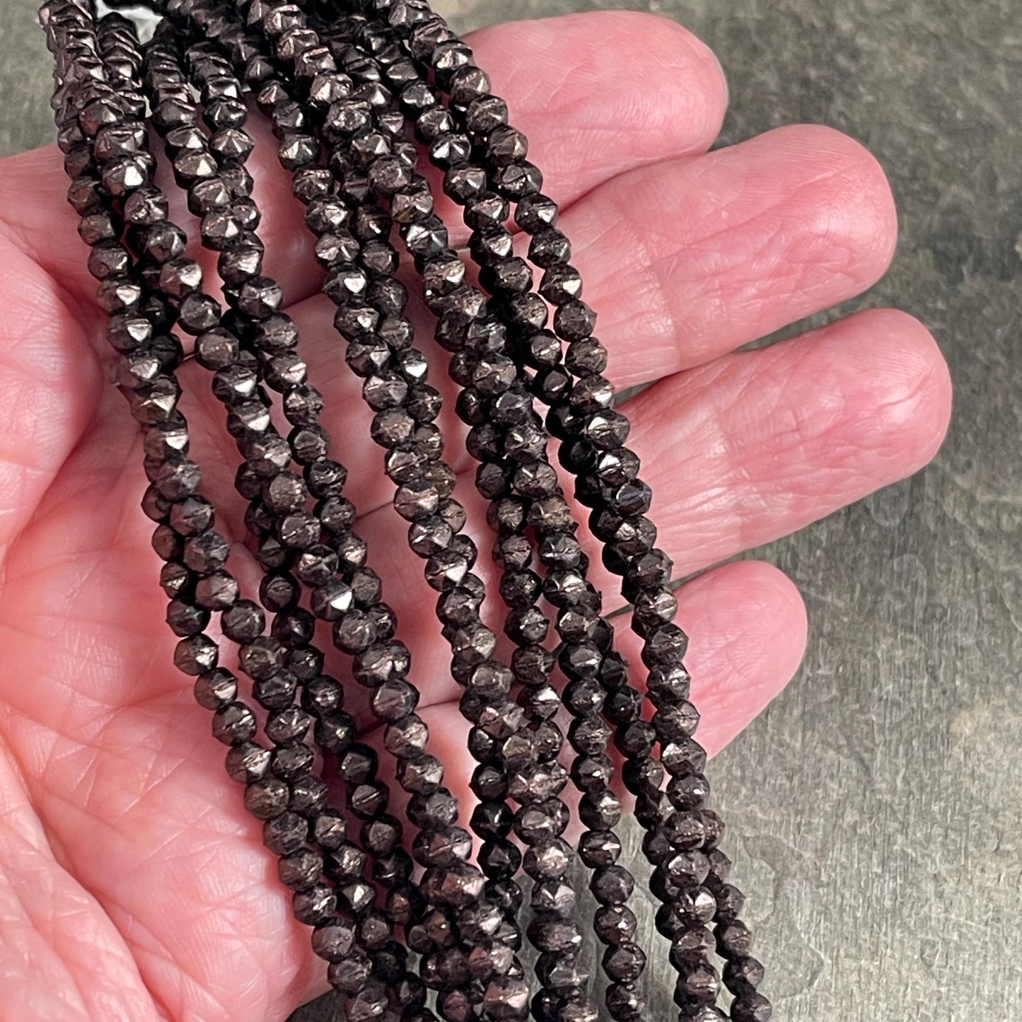 Czech Glass Beads - 3mm English Cut Brown Glass Beads Dark Brown Metallic Matte Dark Bronze Faceted Cube Beads (EC/SM-M14415) - Qty. 50