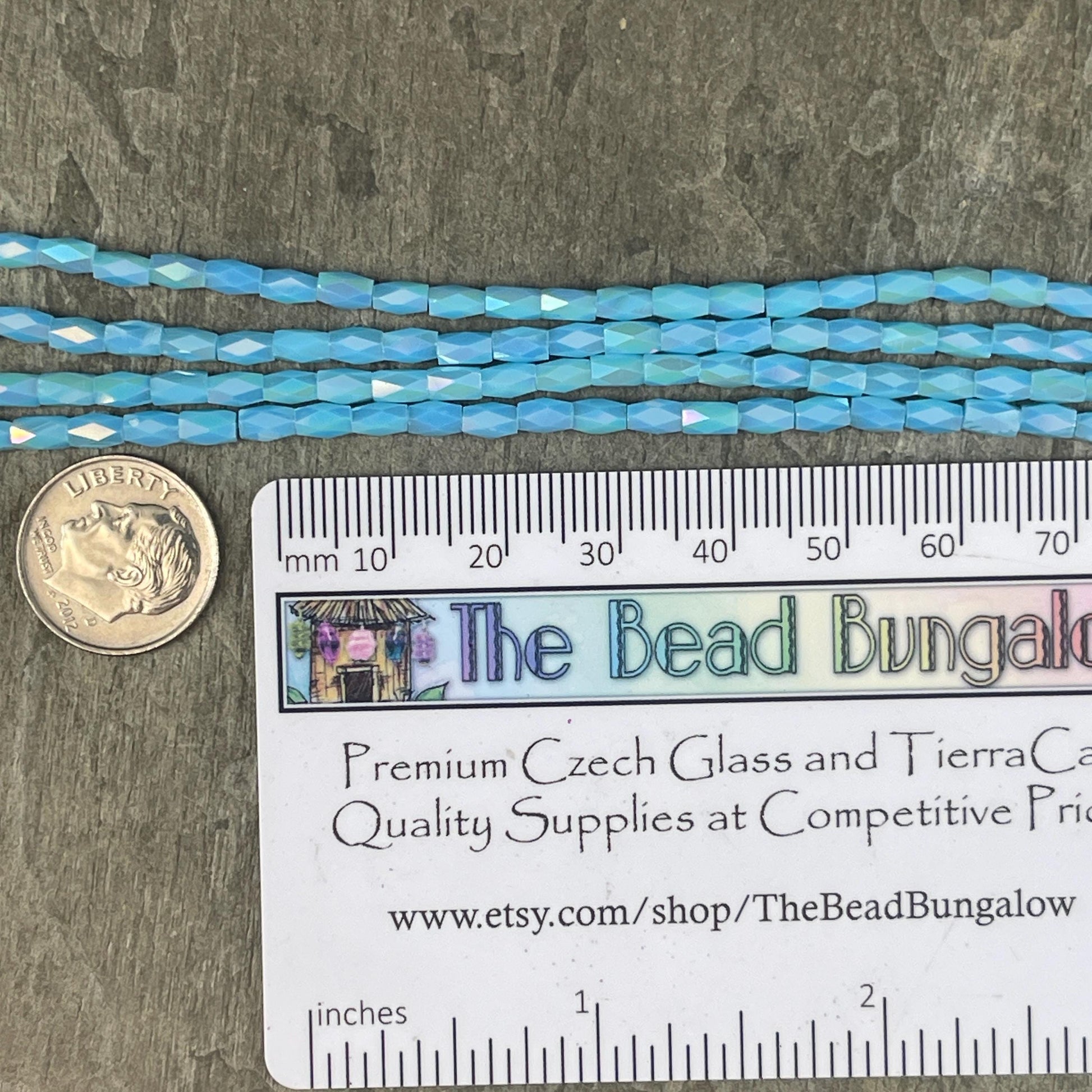 5x3mm Faceted Glass Tube Beads, Sky Blue with AB Finish, Skinny Tube Beads (FGT-SkyBlueAB) * 18" Strand