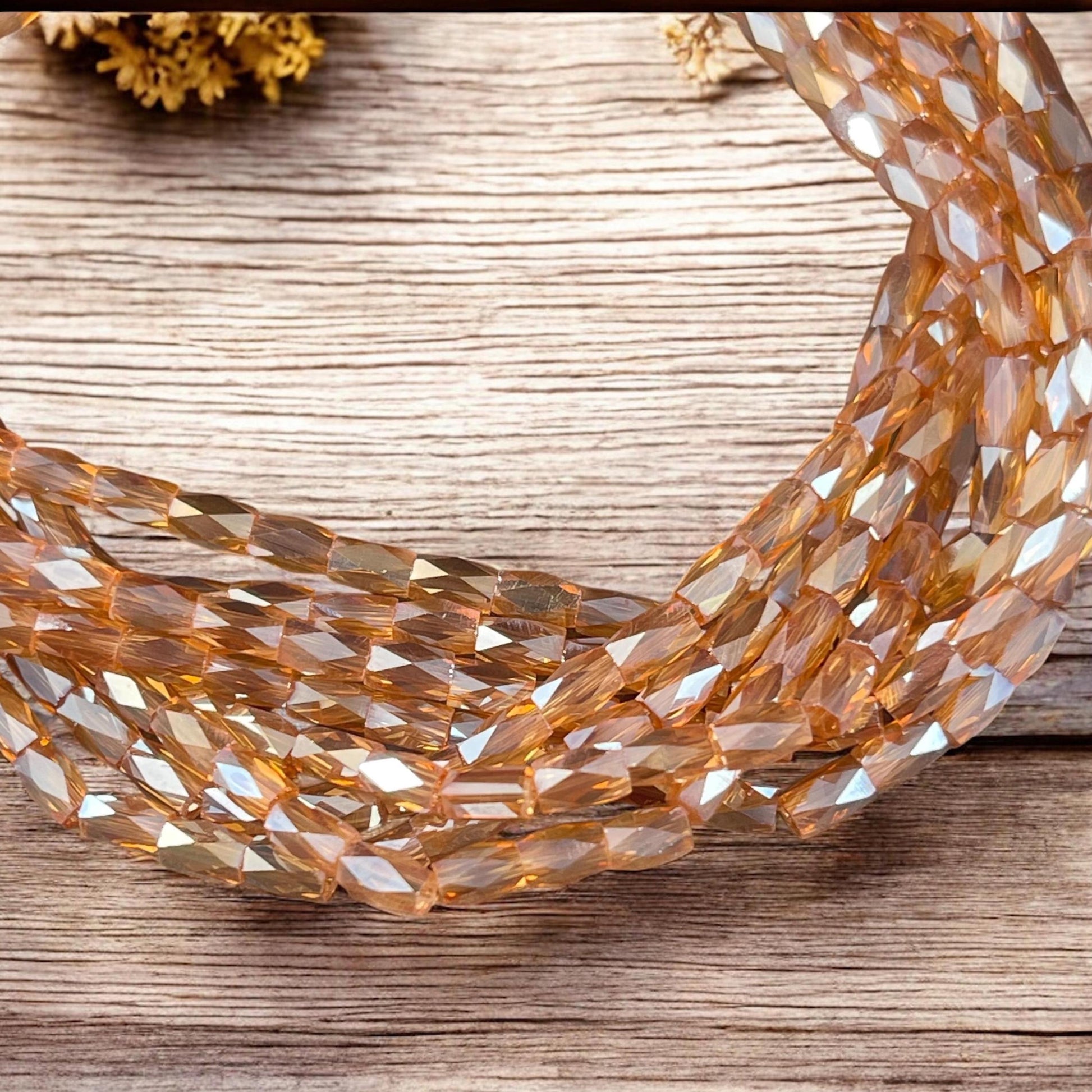 5mm Faceted Tube Beads, Transparent Honey Gold with AB Finish, Faceted Glass Beads (FGT-HoneyAB) * 18" Strand