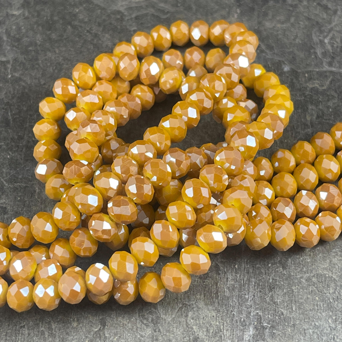 Dark Yellow Beads, 8x6mm Rondelle, Dark Yellow with AB Finish, Faceted Glass Beads (Marigold Yellow) * 36 Beads