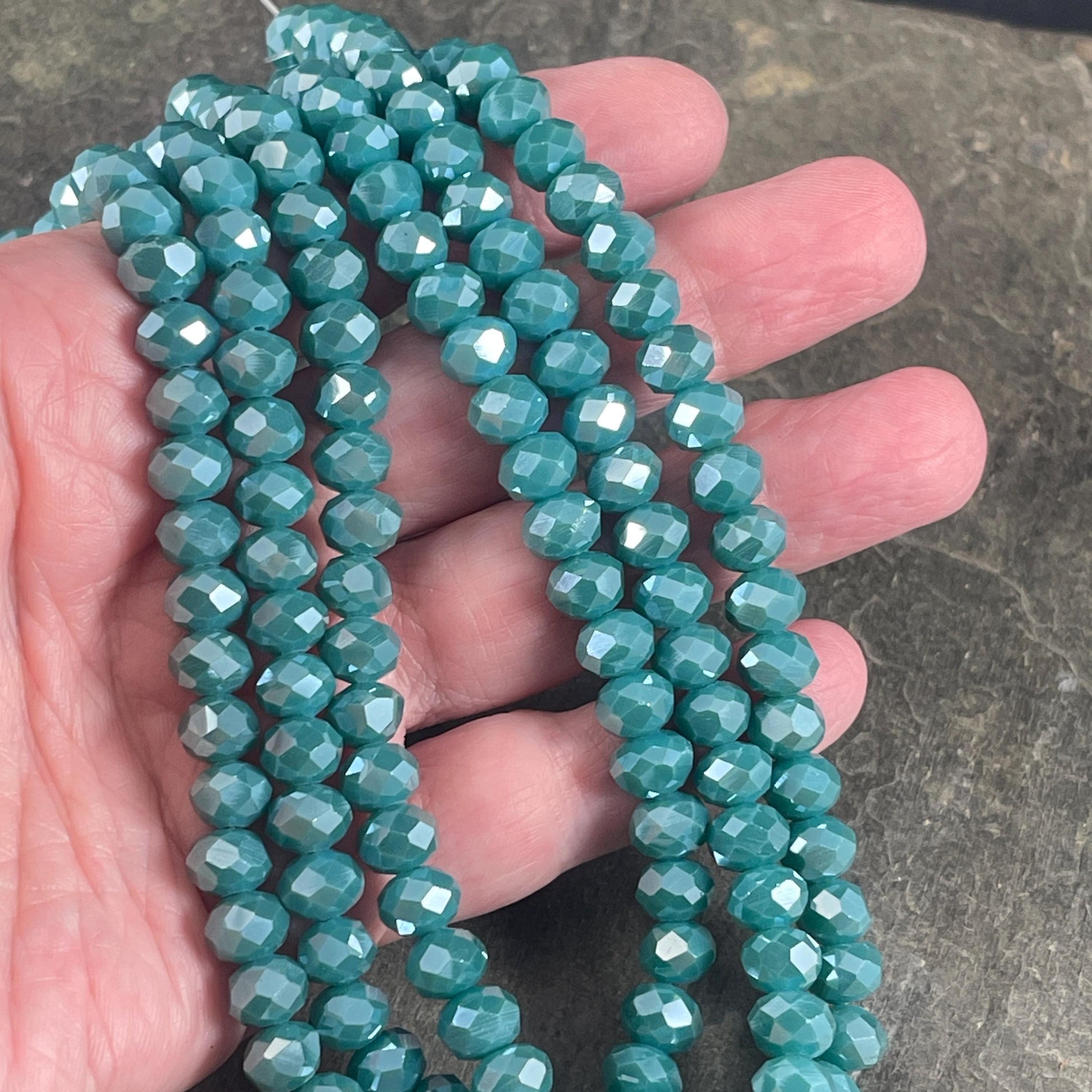 8x6mm Blue Rondelle, Opaque Cadet Blue Faceted Glass Beads (CadetBlue-8) * 36 Beads