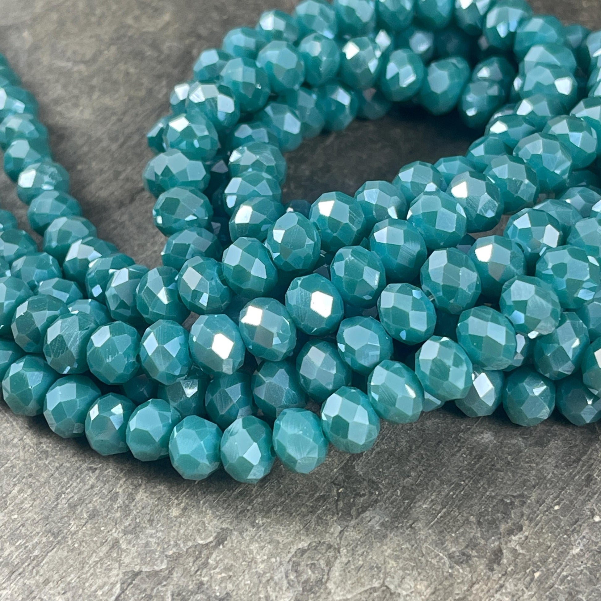 8x6mm Blue Rondelle, Opaque Cadet Blue Faceted Glass Beads (CadetBlue-8) * 36 Beads