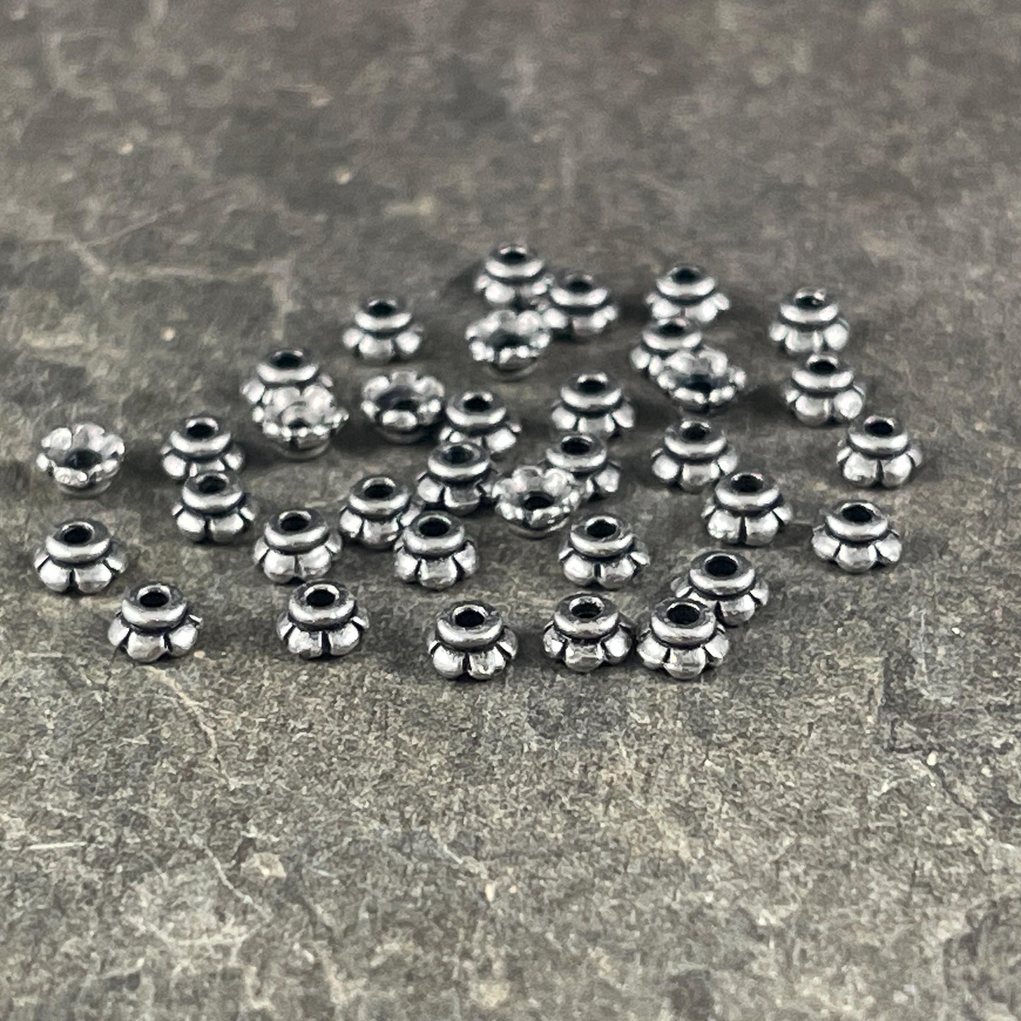 TierraCast Antiqued Pewter Flower Bead Caps, 3.5mm Tiny Scalloped Petal Bead Caps (PF/790-04) * Qty. 50