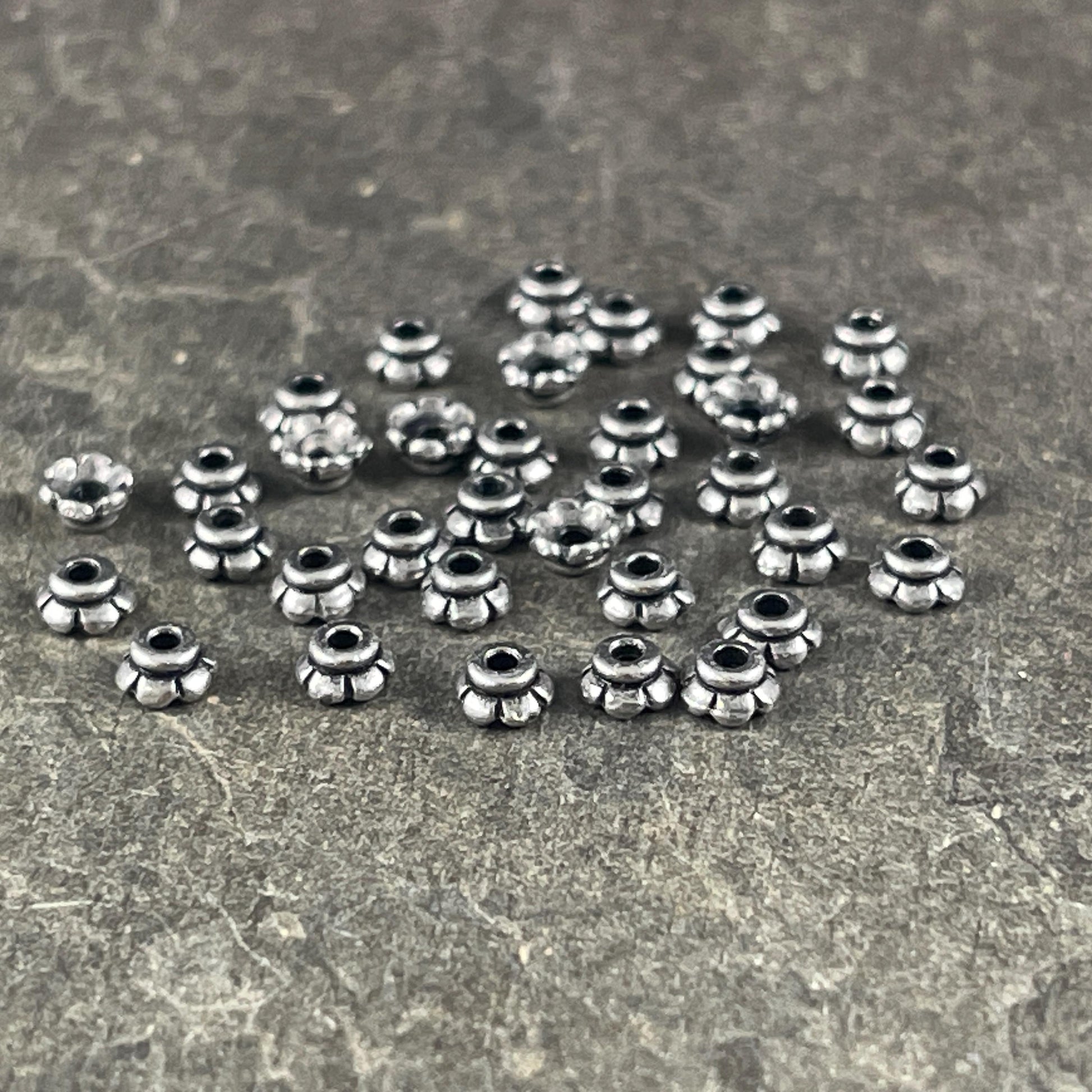 TierraCast Antiqued Pewter Flower Bead Caps, 3.5mm Tiny Scalloped Petal Bead Caps (PF/790-04) * Qty. 50